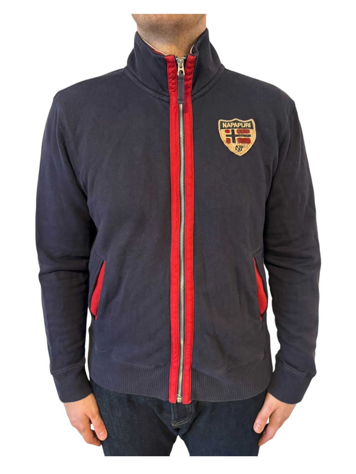 image of Napapijri Geographic 1987 Zip Sweatshirt Jumper Large in Navy, Men's