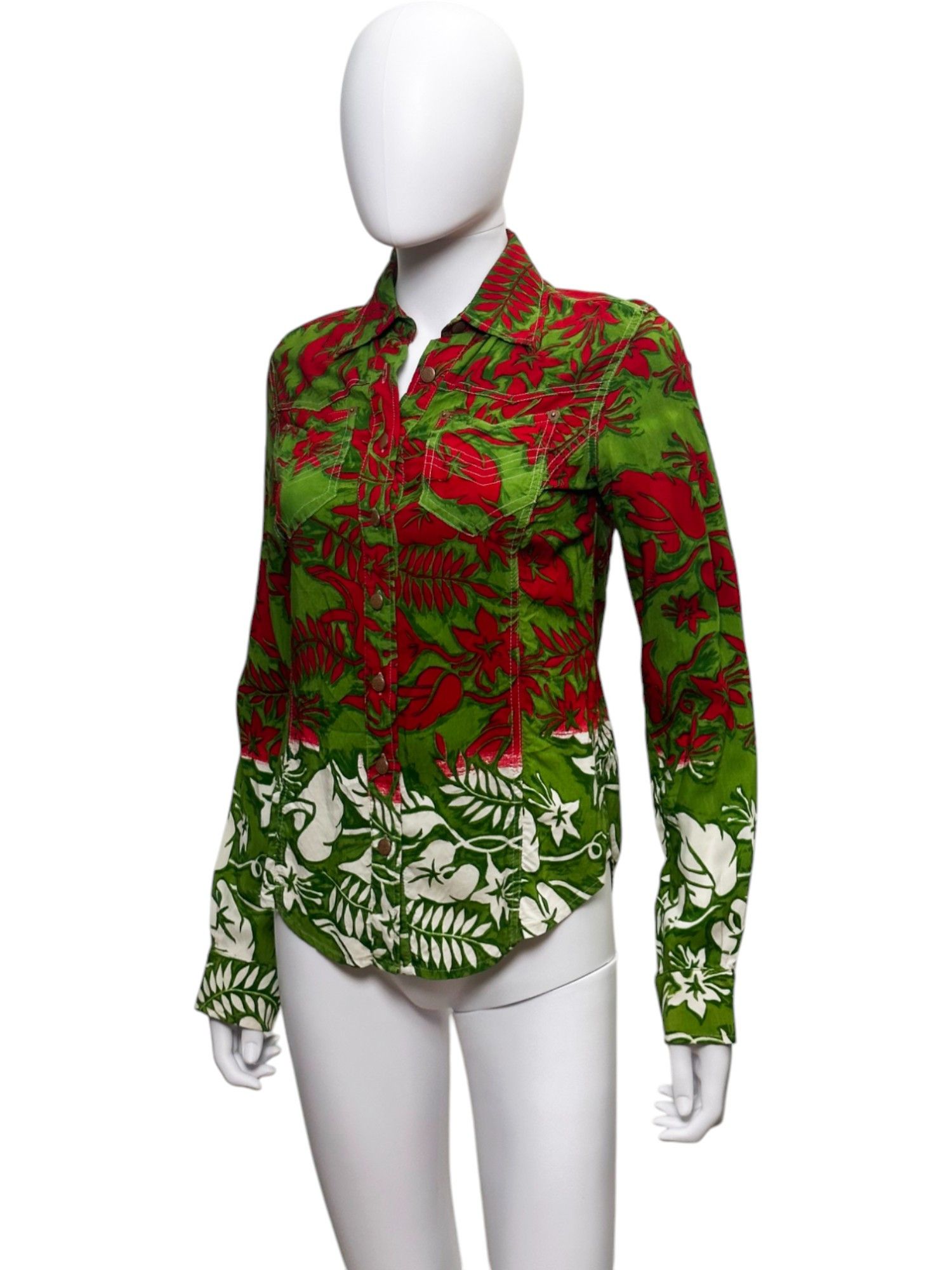 Jean Paul Gaultier "Red&Green Leaves" Button Up Shirt Size M / US 6-8 / IT 42-44 - 4 Thumbnail