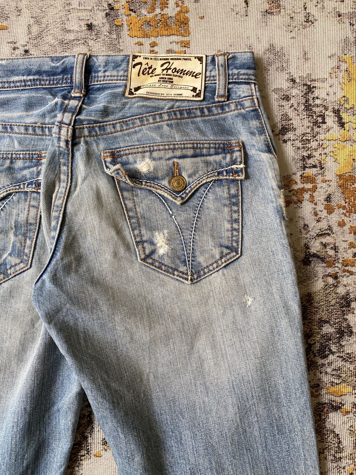 Tete Homme Tete Homme Issey Miyake Faded Blue Studded Distressed Denim Size US 31 - 14 Thumbnail