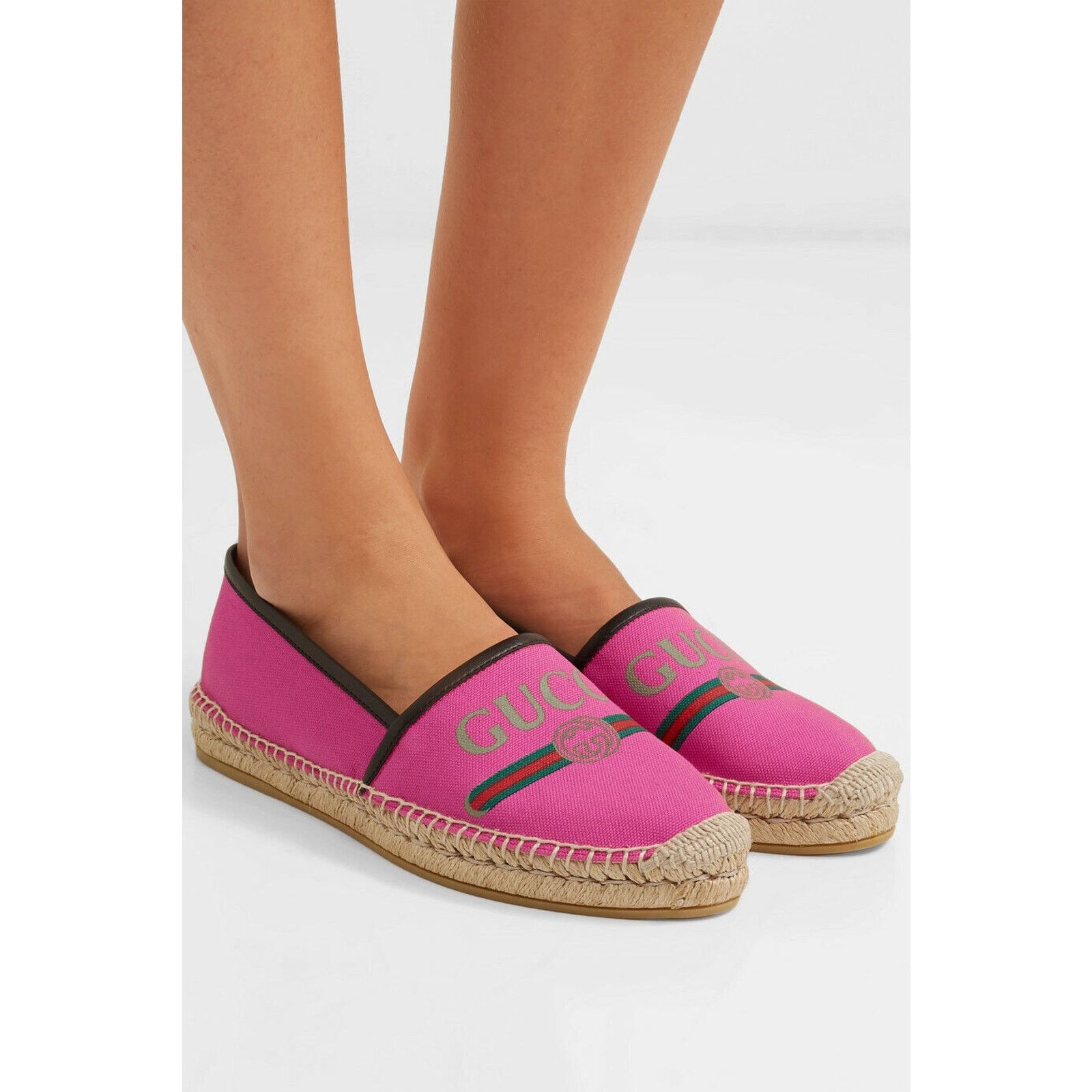 Gucci Gucci Pilar Pink Canvas Black Leather Trim GG Logo Size US 7.5 / IT 37.5 - 4 Thumbnail