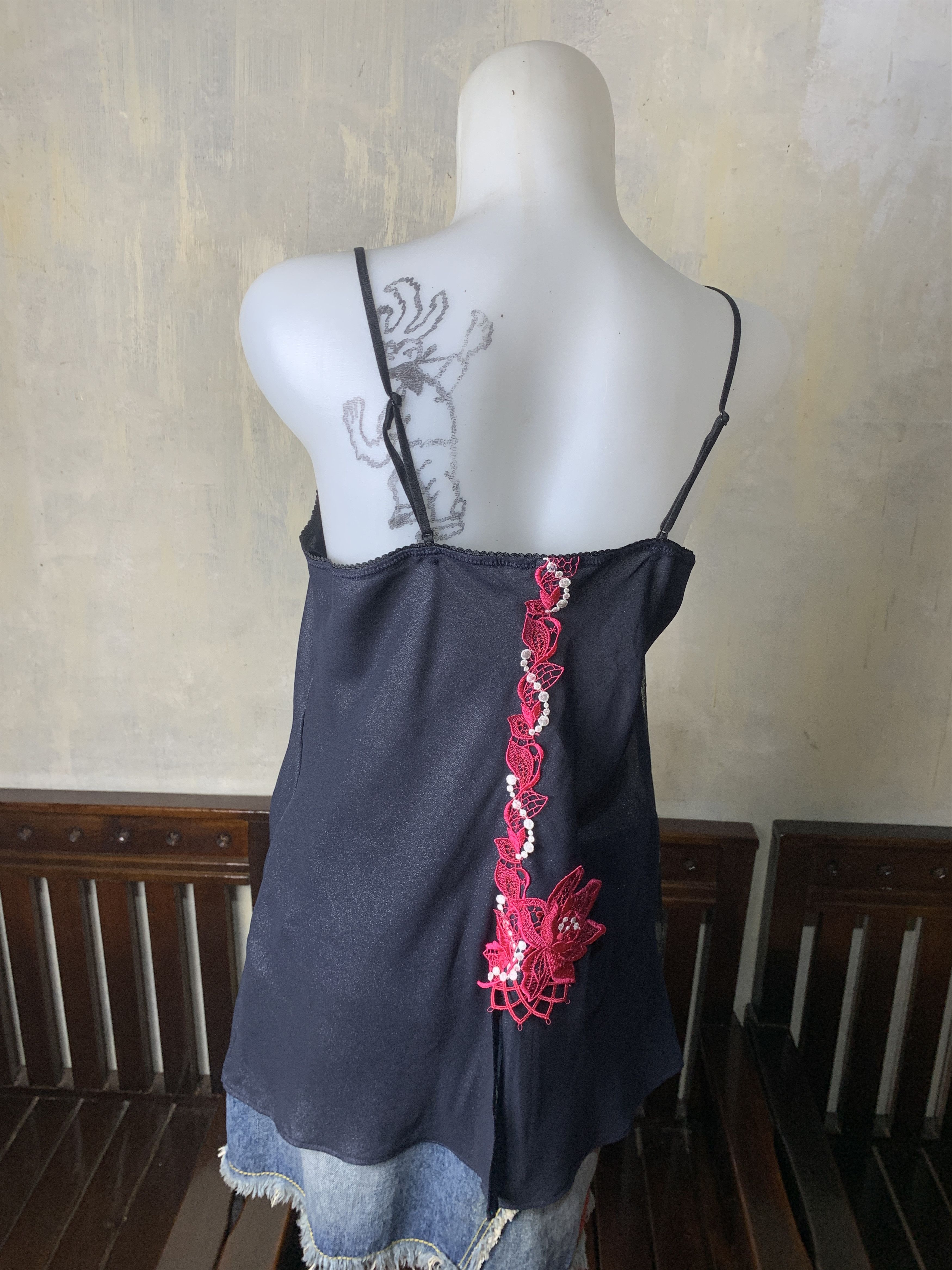 Japanese Brand Salute Flower Embroidered Asymmetrical Glittery Mesh Top (L) Size L / US 10 / IT 46 - 3 Thumbnail