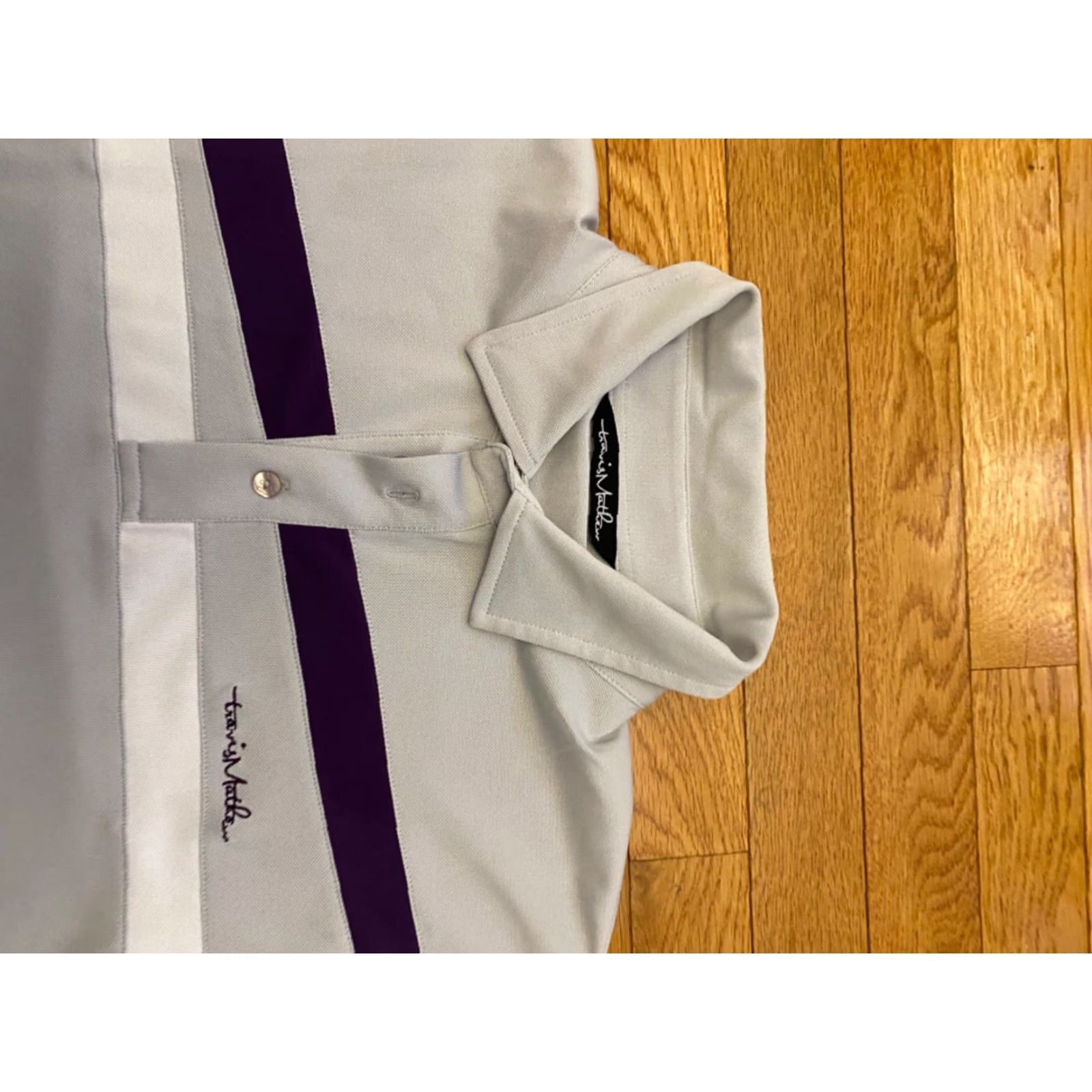 TravisMathew Travis Mathew Polo Shirt Mens M Gray Purple Striped Golf Performance Stretch Shirt Size US M / EU 48-50 / 2 - 3 Thumbnail