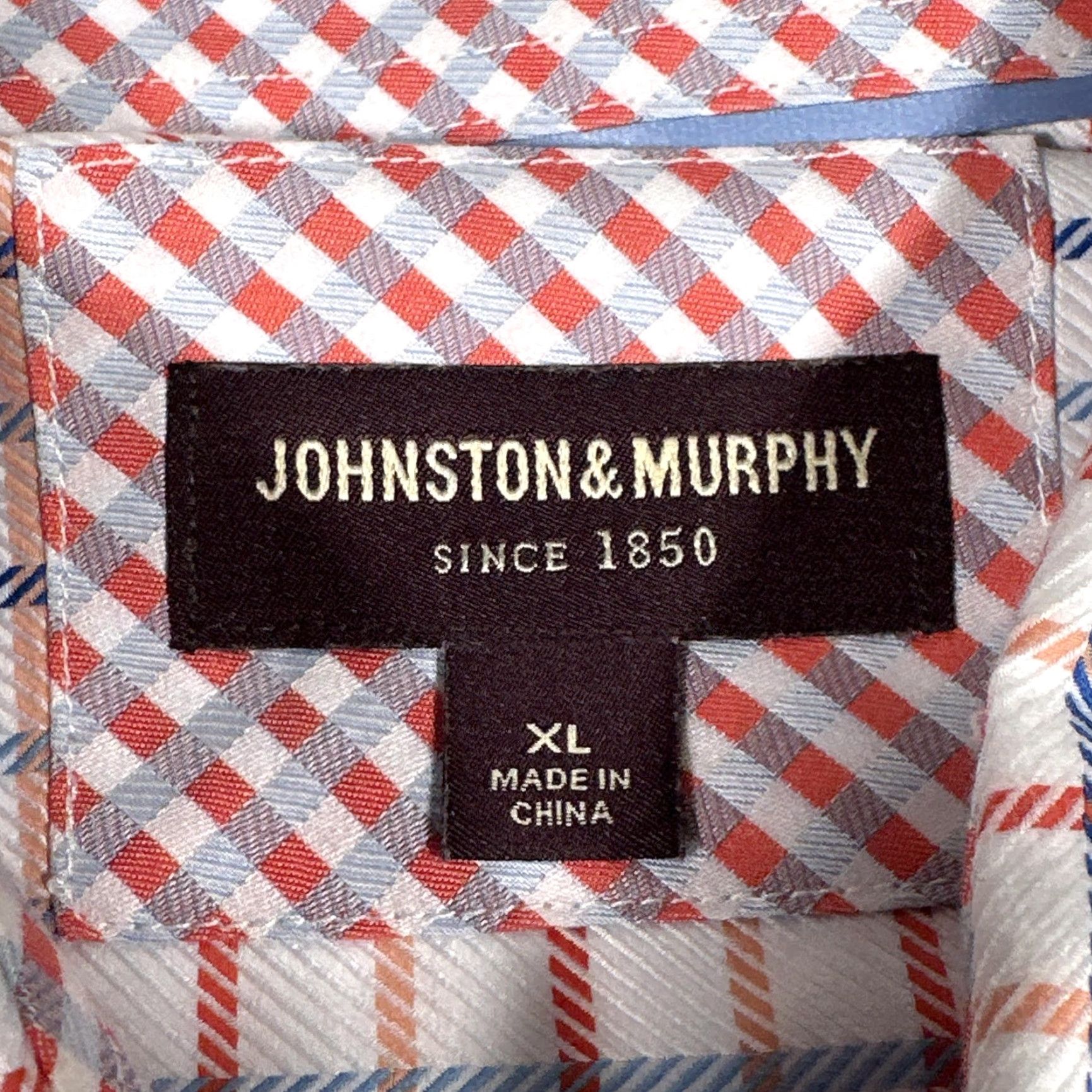 Johnston & Murphy Johnston & Murphy Shirt Men XL White Blue Plaid Button-Down Pocket 100% Cotton Long Sleeve Size US XL / EU 56 / 4 - 3 Thumbnail