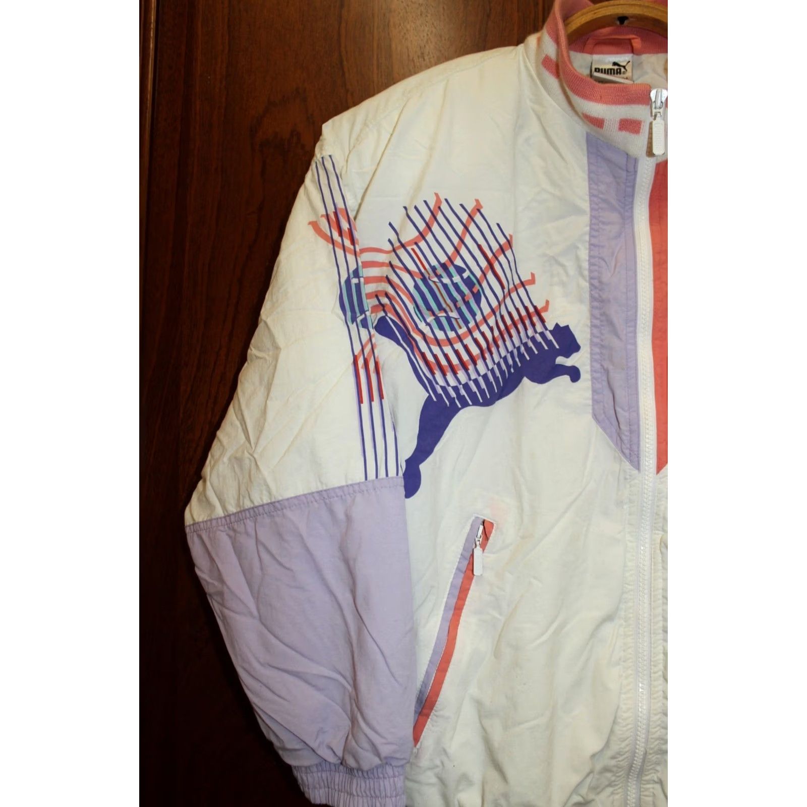 Puma VINTAGE Puma Davis Cup Jacket Women Tennis - Cotton - Size S - Creme/Pink/White - Long Sleeve - Zip Closure Size S / US 4 / IT 40 - 2 Thumbnail