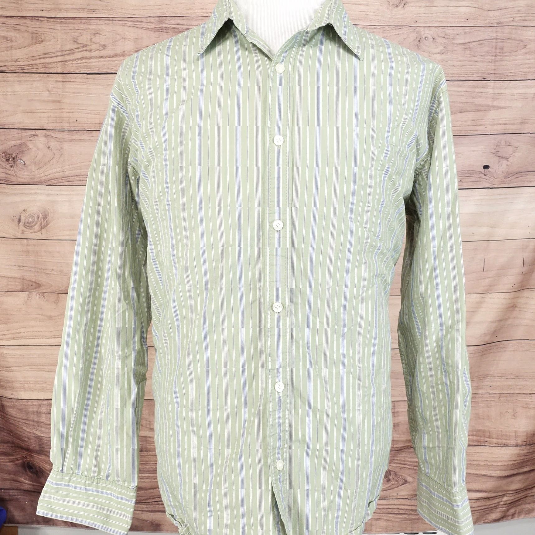 Liz Claiborne VINTAGE CLAIBORNE Shirt Men XL Green Striped Button-Down Cotton 25.5" Pit to Pit 60s 70s (if applicable) Size US XL / EU 56 / 4 - 3 Thumbnail