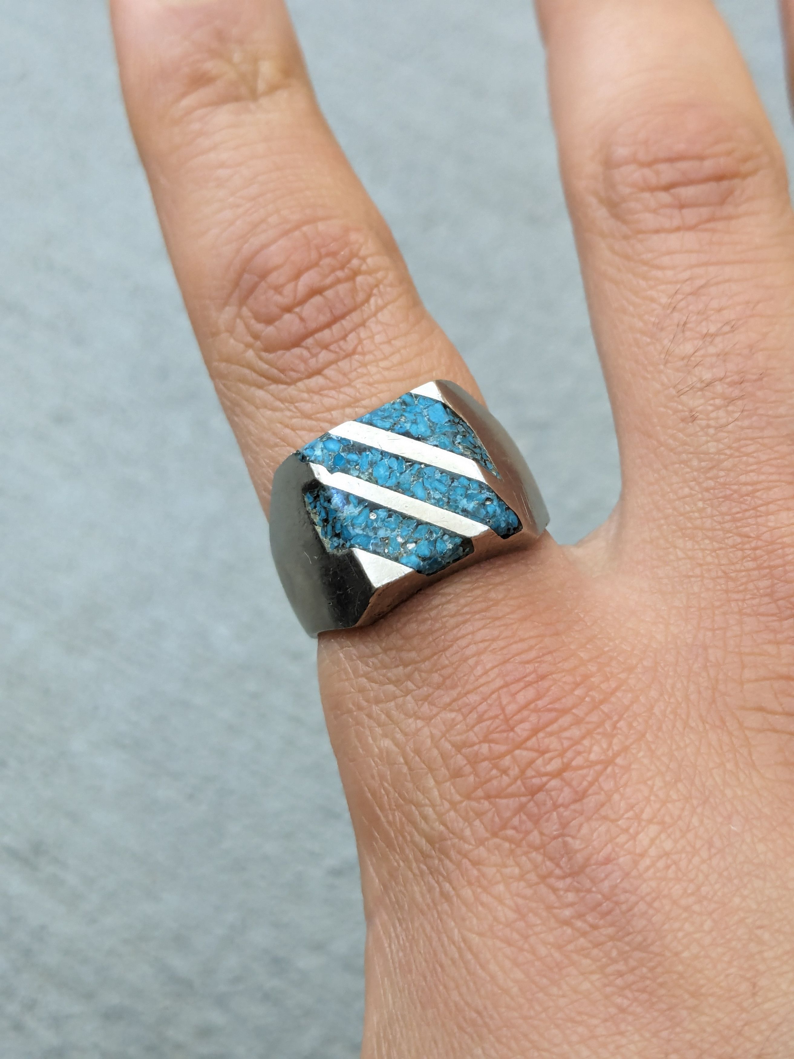 Jewelry Vintage Sterling Silver Ring 11.5 Turquoise Square Modern Size ONE SIZE - 13 Thumbnail