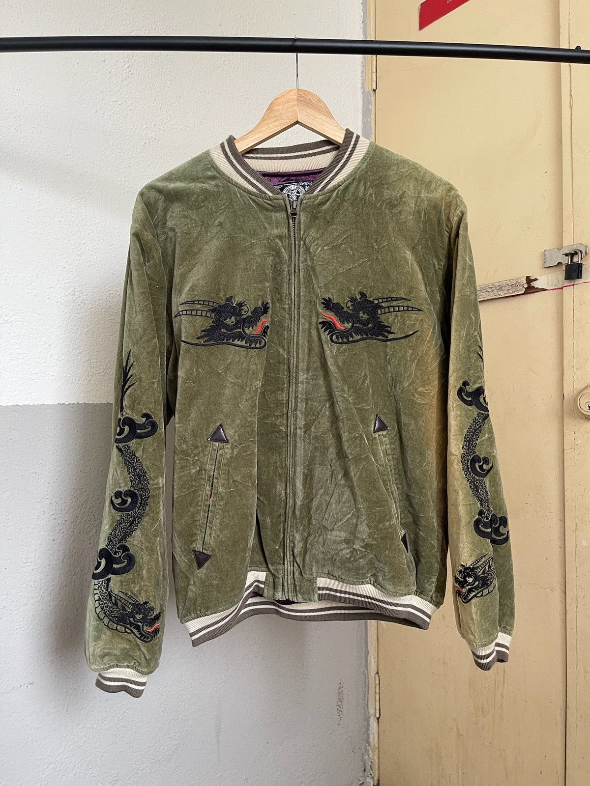 Japanese Brand Namitasu Dragon Embroidery Sukajan Velvet Jacket Size US XL / EU 56 / 4 - 2 Thumbnail