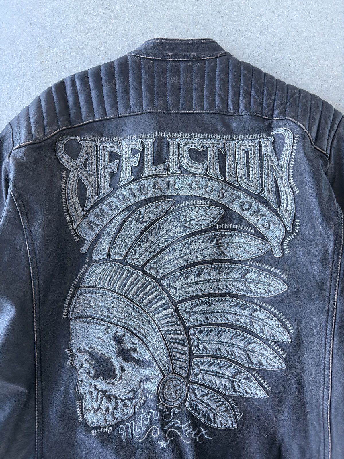 Affliction Vintage Y2K Affliction American Customs Leather Biker Jacket Size US XXL / EU 58 / 5 - 3 Thumbnail