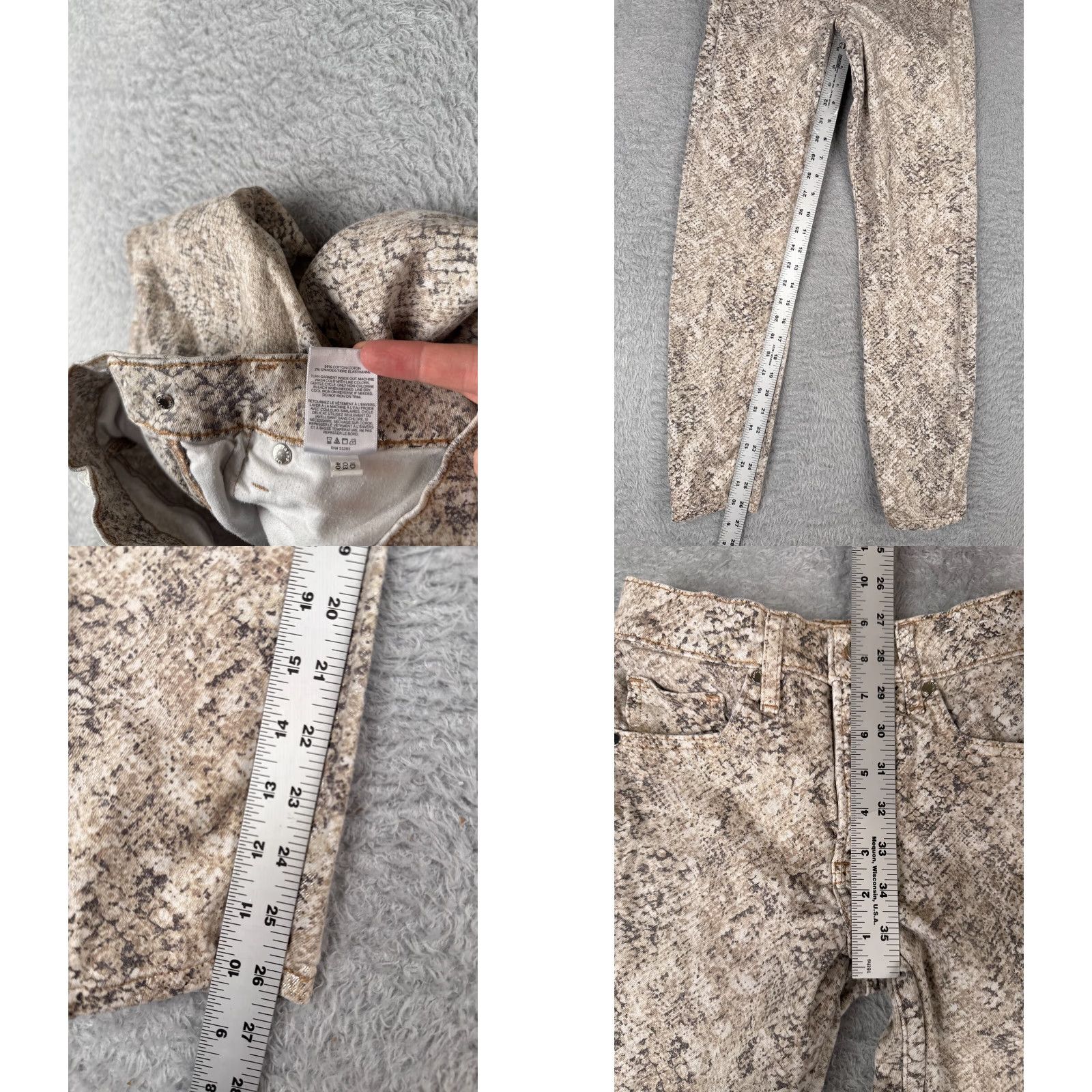 Express Express Jeans Womens 00 Beige Denim Snake Pattern Skinny Mid Rise Cotton 24x27 Jeans Size 24" / US 00 / IT 34 - 8 Thumbnail