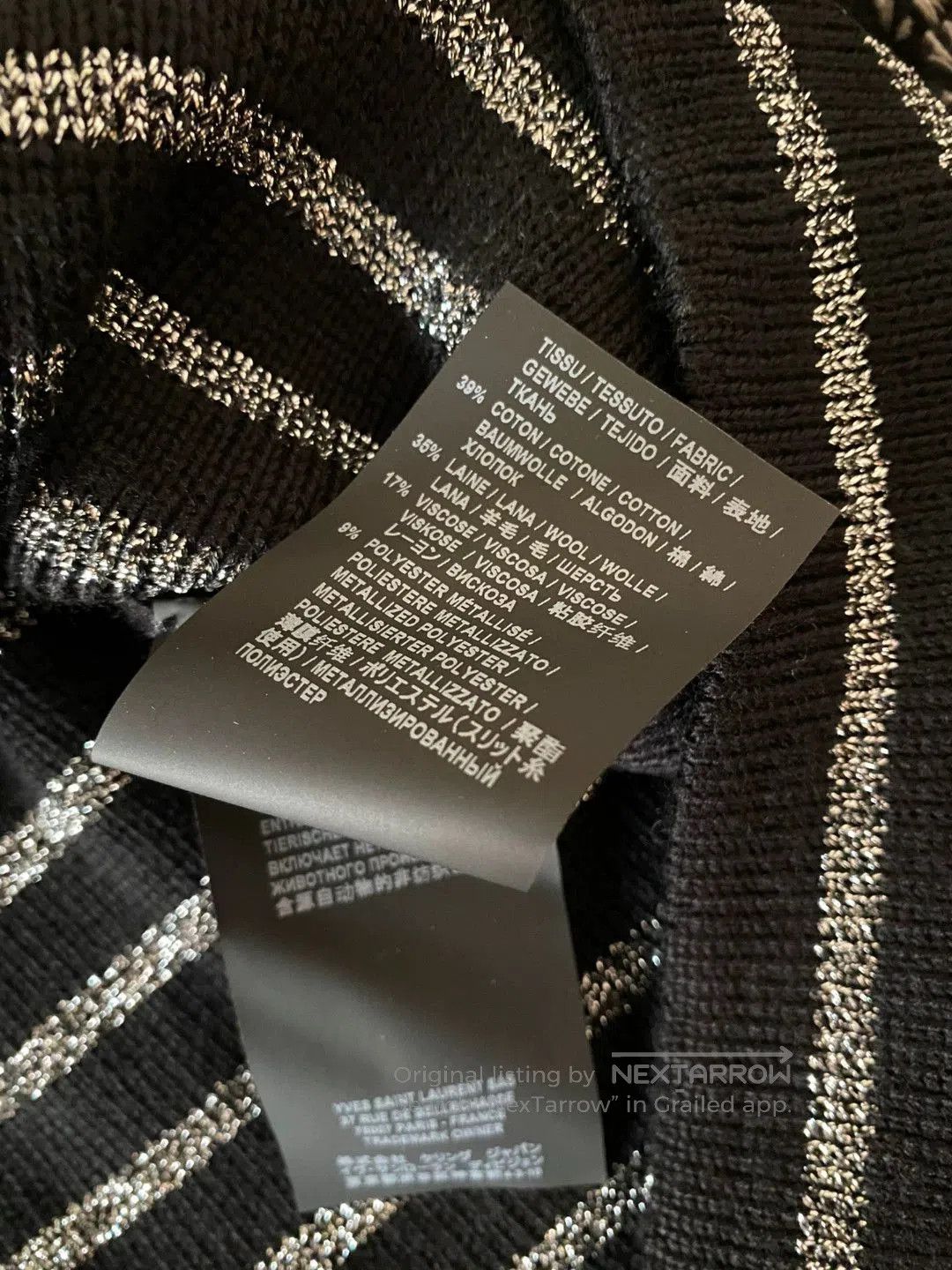 Saint Laurent Paris Saint Laurent Men's Silver Stripe Wool Sweater. Size US M / EU 48-50 / 2 - 9 Thumbnail