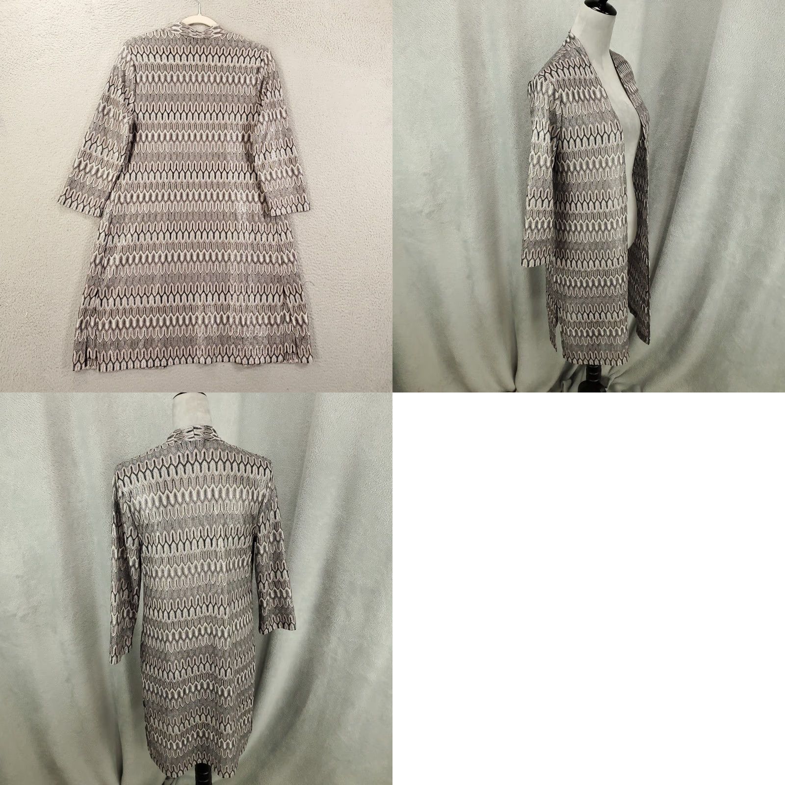 Vintage Chicos Cardigan Womens Small Gray 3/4 Sleeve Open Front Travel Casual Knit Sweater Size S / US 4 / IT 40 - 8 Thumbnail