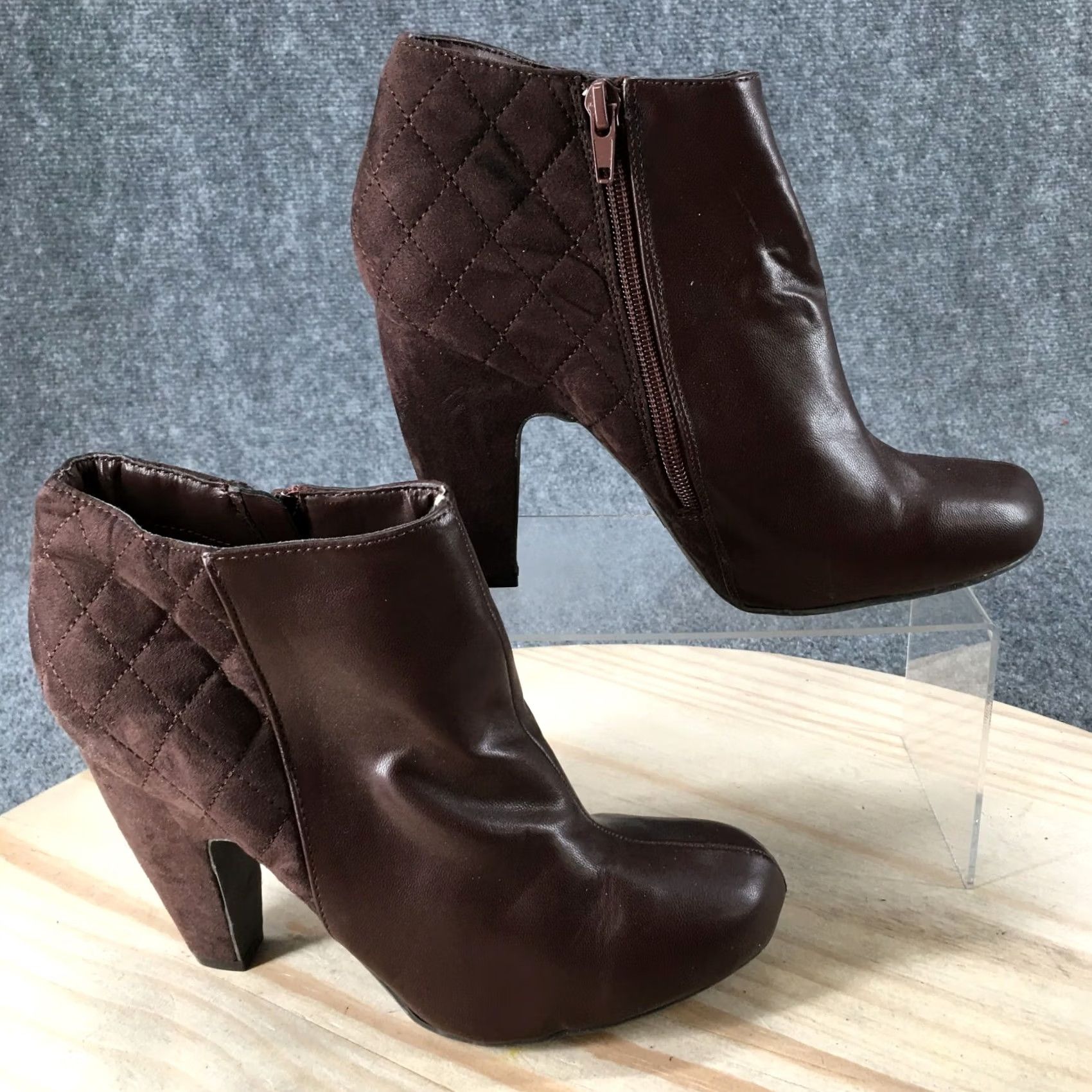 Vintage Bamboo Boots Womens Ankle Booties Mozza 17X Brown Faux Leather, Heel Cone, 10 US, Boots, Women, M, Brown, Faux Leather, 4 in, Casual, Vintage: No Size US 10 / IT 40 - 2 Thumbnail