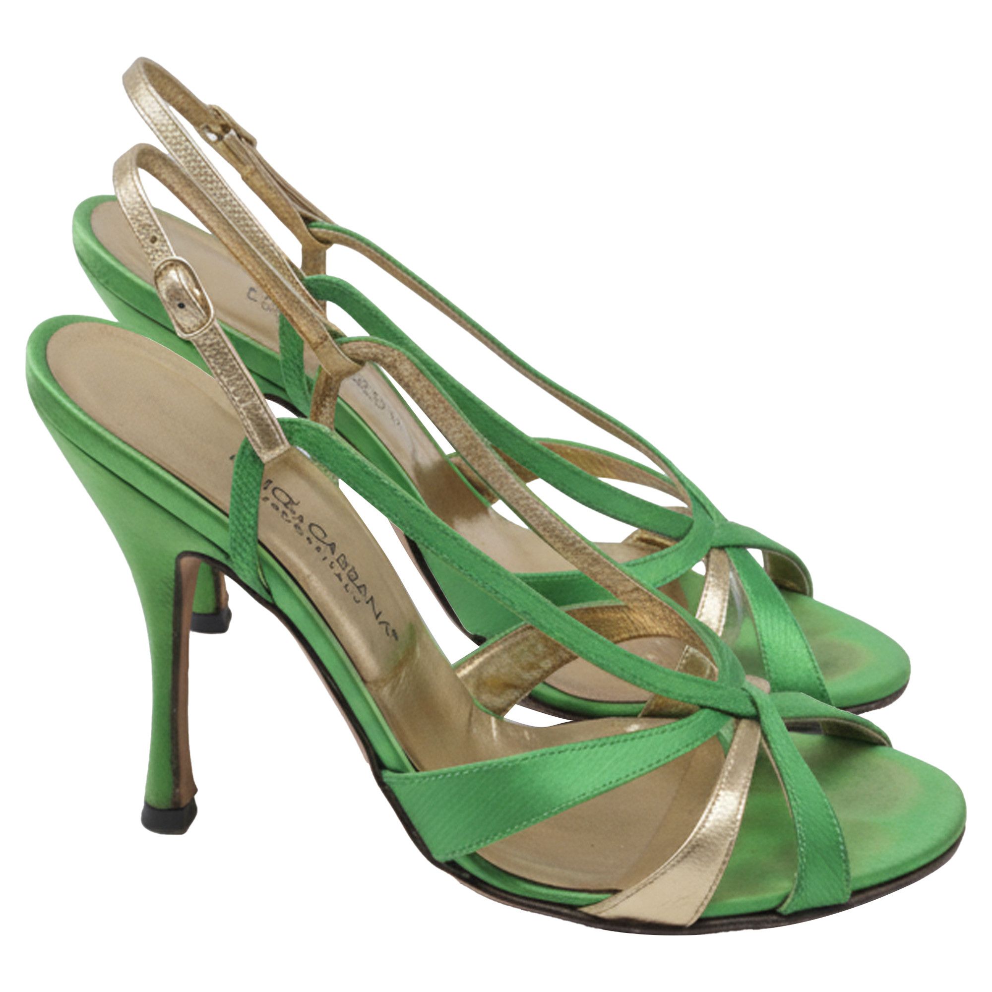 Dolce & Gabbana Dolce & Gabbana Strappy Sandal Heels in Green Satin Size US 5.5 / IT 35.5 - 1 Thumbnail