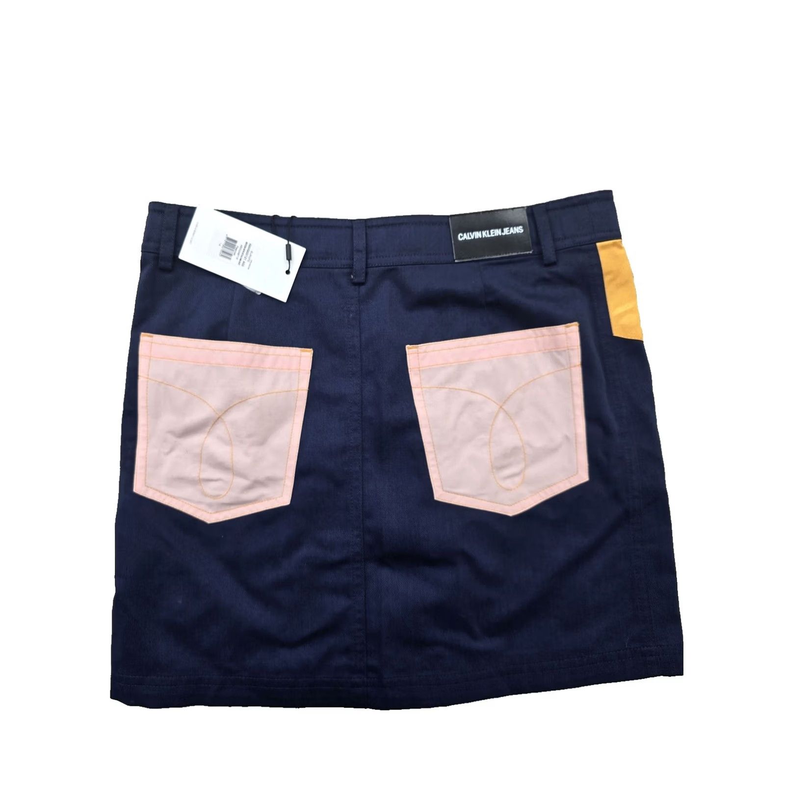 Vintage Calvin Klein Jeans Navy Mini A-Line Skirt Sz 14 Rose Embroidery Orange Pockets - Womens, Skirt, 14, Navy, A-Line, Mini, CK Jeans Size 36" / US 14 / IT 50 - 2 Thumbnail