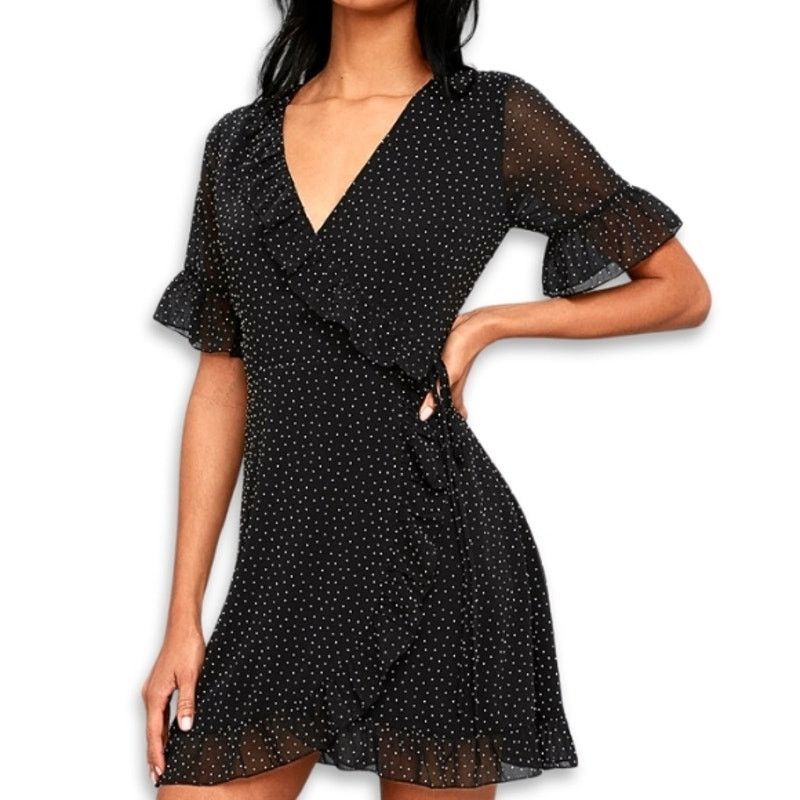 Other Lulus Mini Dress Polka Dot Print Ruffle Black/White W S NWOT Size S / US 4 / IT 40 - 1 Thumbnail