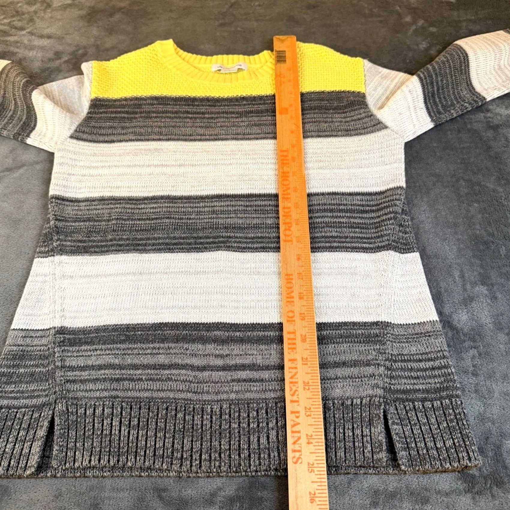 Liz Claiborne Liz Claiborne Striped Crew Neck Cotton Sweater Gray Yellow Womens M Size M / US 6-8 / IT 42-44 - 6 Thumbnail