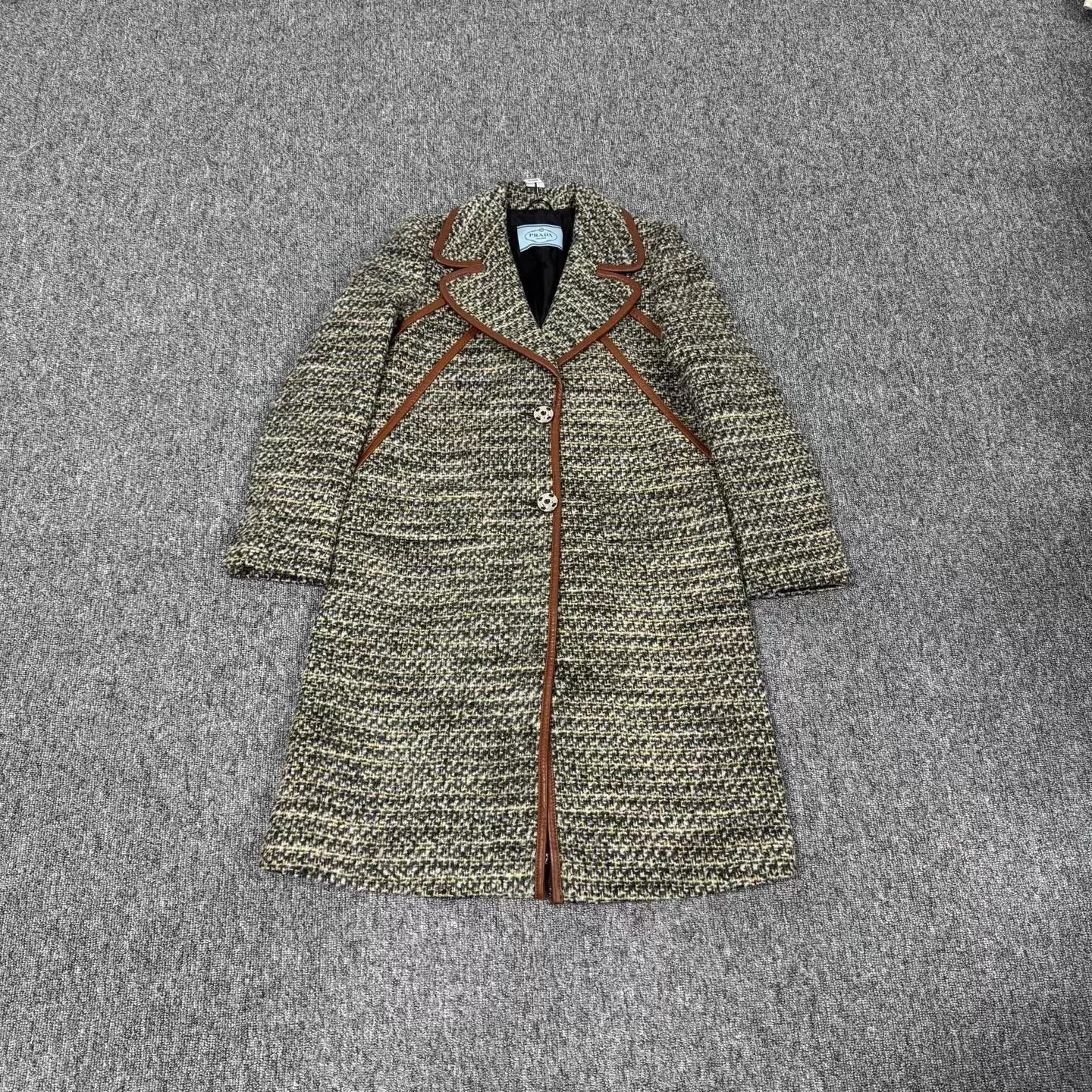 Prada Prada Leather Trim Tweed Long Coat 44 99 New Size M / US 6-8 / IT 42-44 - 1 Thumbnail