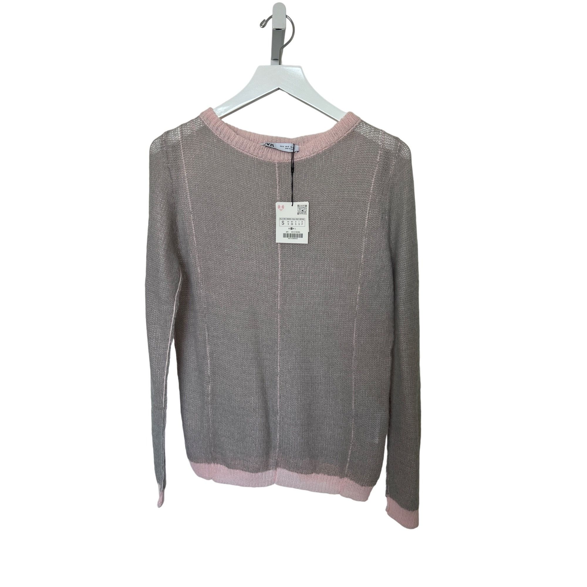 Zara Zara Pearl Grey & Pink Alpaca Wool Blend Crewneck Sweater Size S / US 4 / IT 40 - 3 Thumbnail