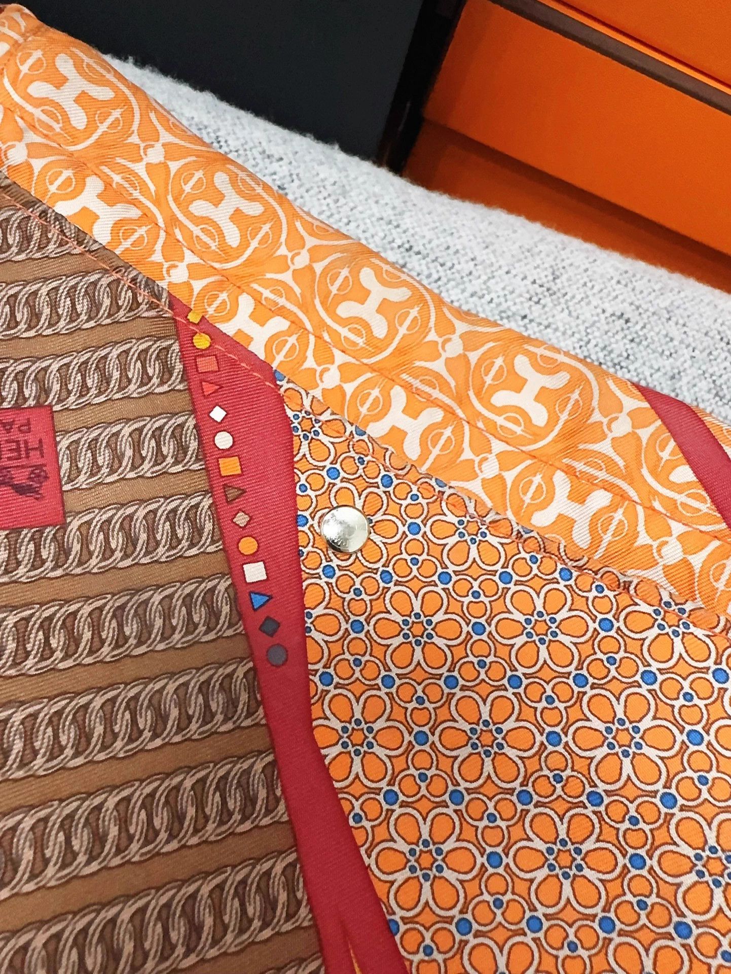 Hermes Hermes Fourbi20 Orange & Brown Silk Liner MINT Size ONE SIZE - 5 Thumbnail