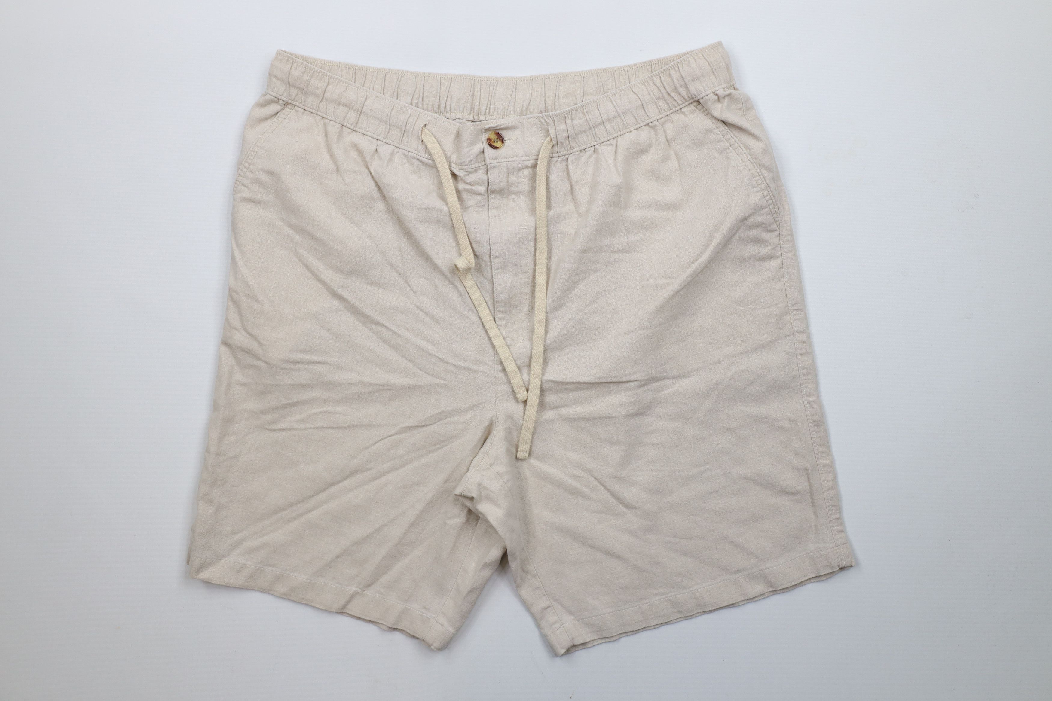 Vintage Vintage 90s Y2K Streetwear Fit Linen Blend Shorts Beige Size US 36 / EU 52 - 1 Thumbnail