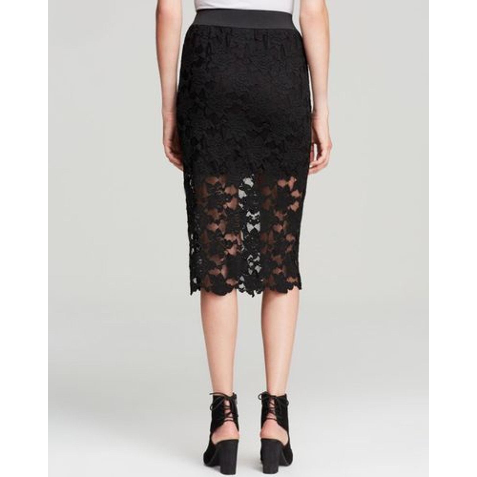 Free People New Lace Pencil Skirt Black $78 X-Small Midi Elastic Waist Size 26" / US 2 / IT 38 - 5 Thumbnail