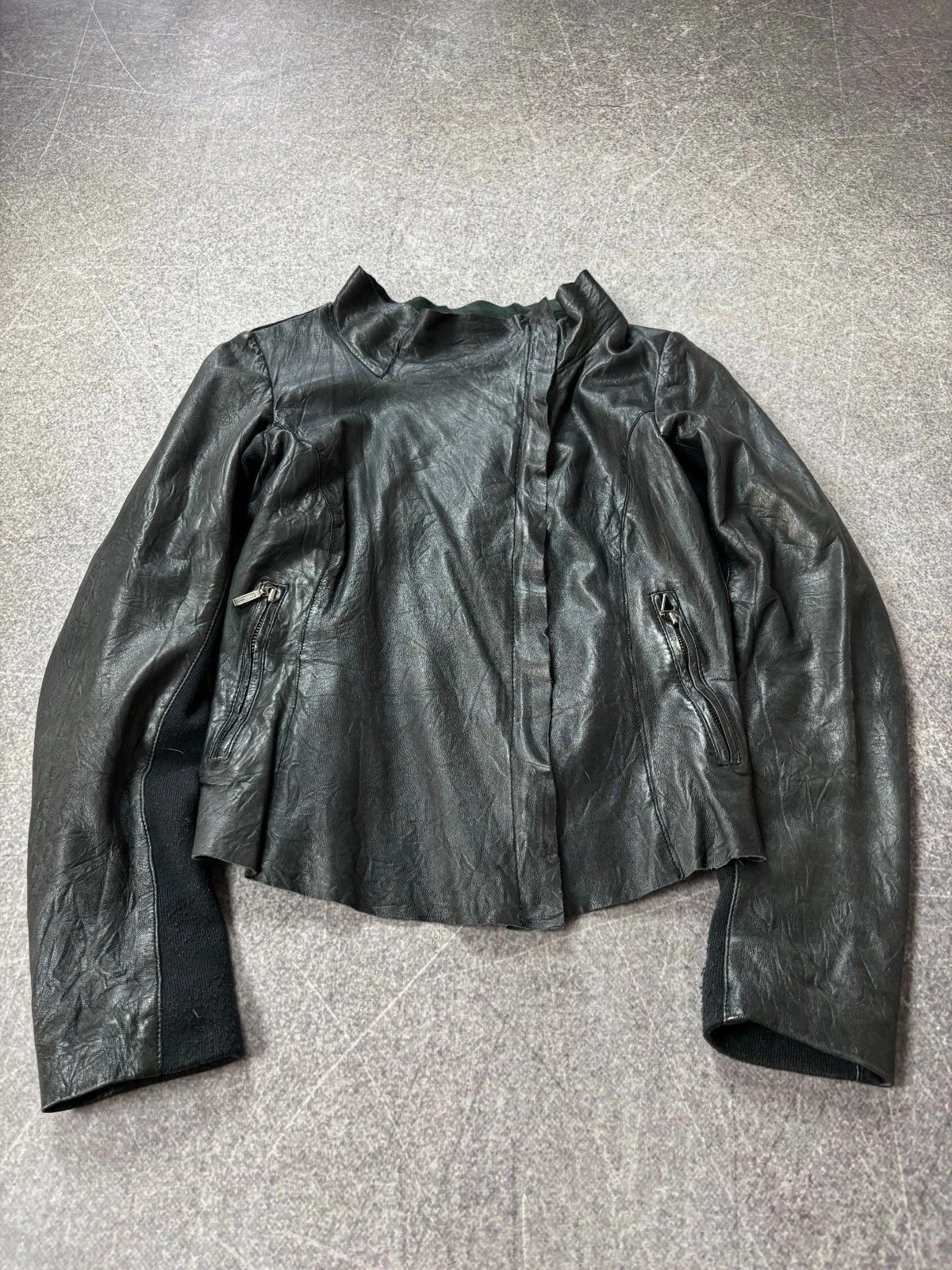 Yohji Yamamoto RICK OWENS TYPE ASSYMETRICAL ZIP GRUNGE LEATHER JACKET HOOD Size US S / EU 44-46 / 1 - 2 Thumbnail