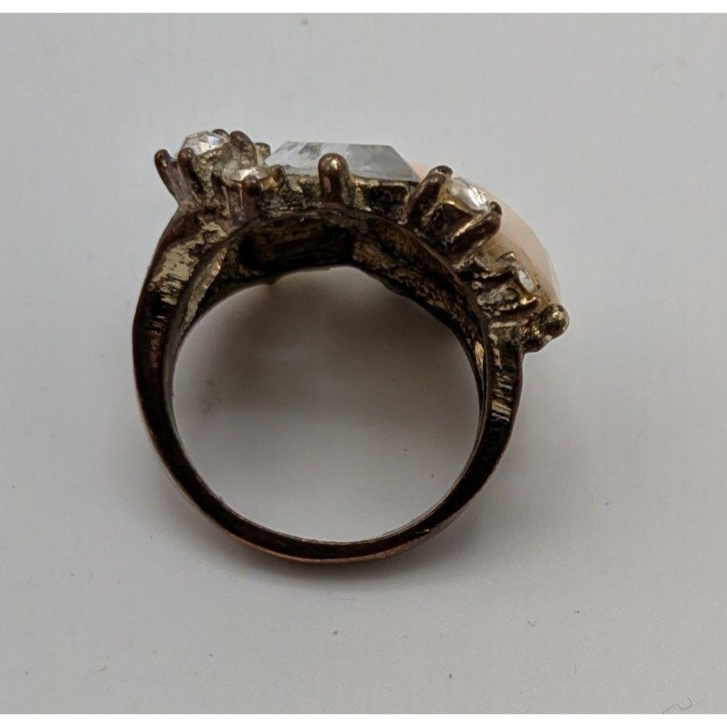 Other Vintage Glam Statement Ring With Rhinestones & Faceted Cream Size ONE SIZE - 8 Thumbnail