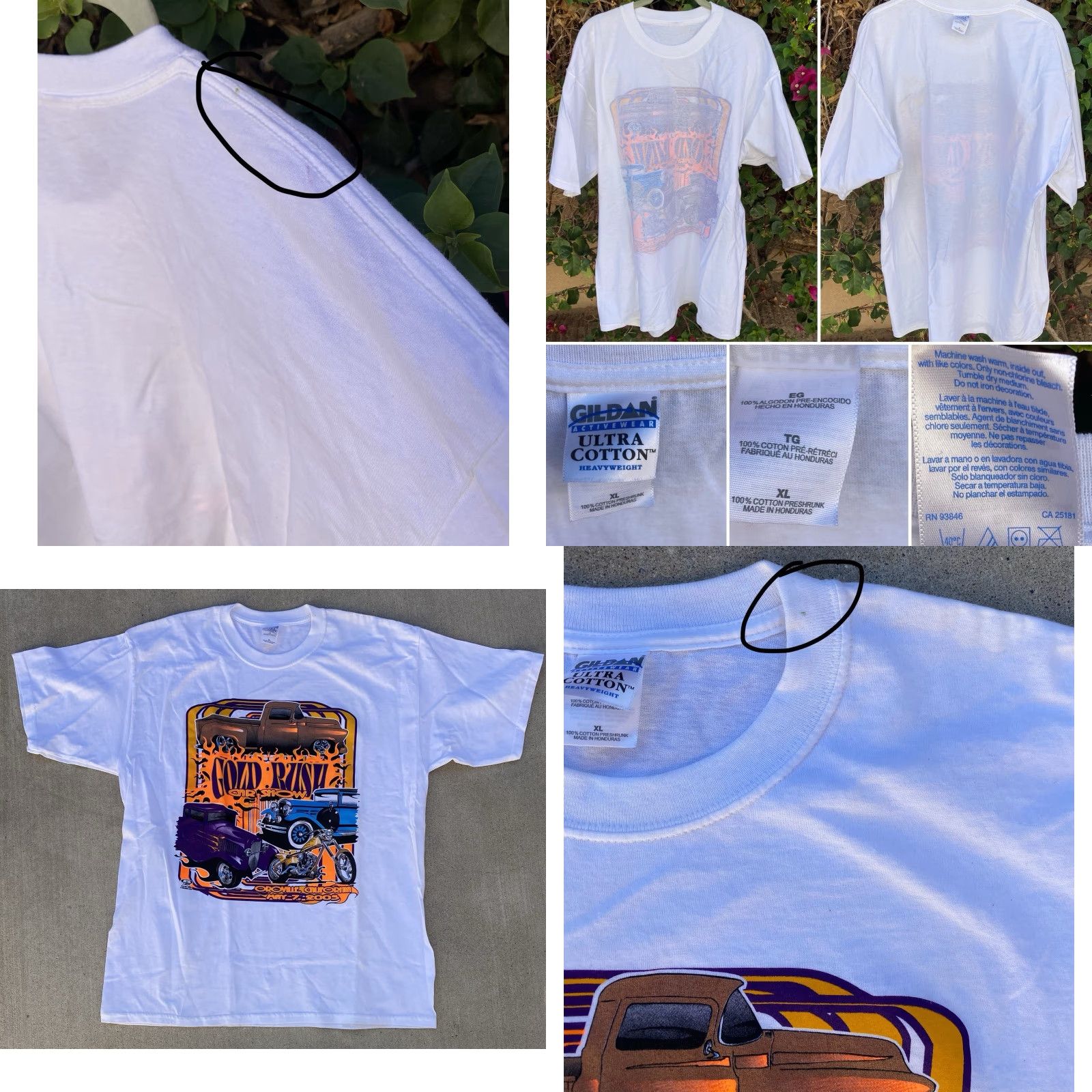Gildan VINTAGE Gildan T-Shirt Shirt Men XL White California Car Neon Graphics 2005 2000s Gold Rush Oroville Y2K Vintage Graphic Print Short Sleeve Texas? Size US XL / EU 56 / 4 - 9 Thumbnail