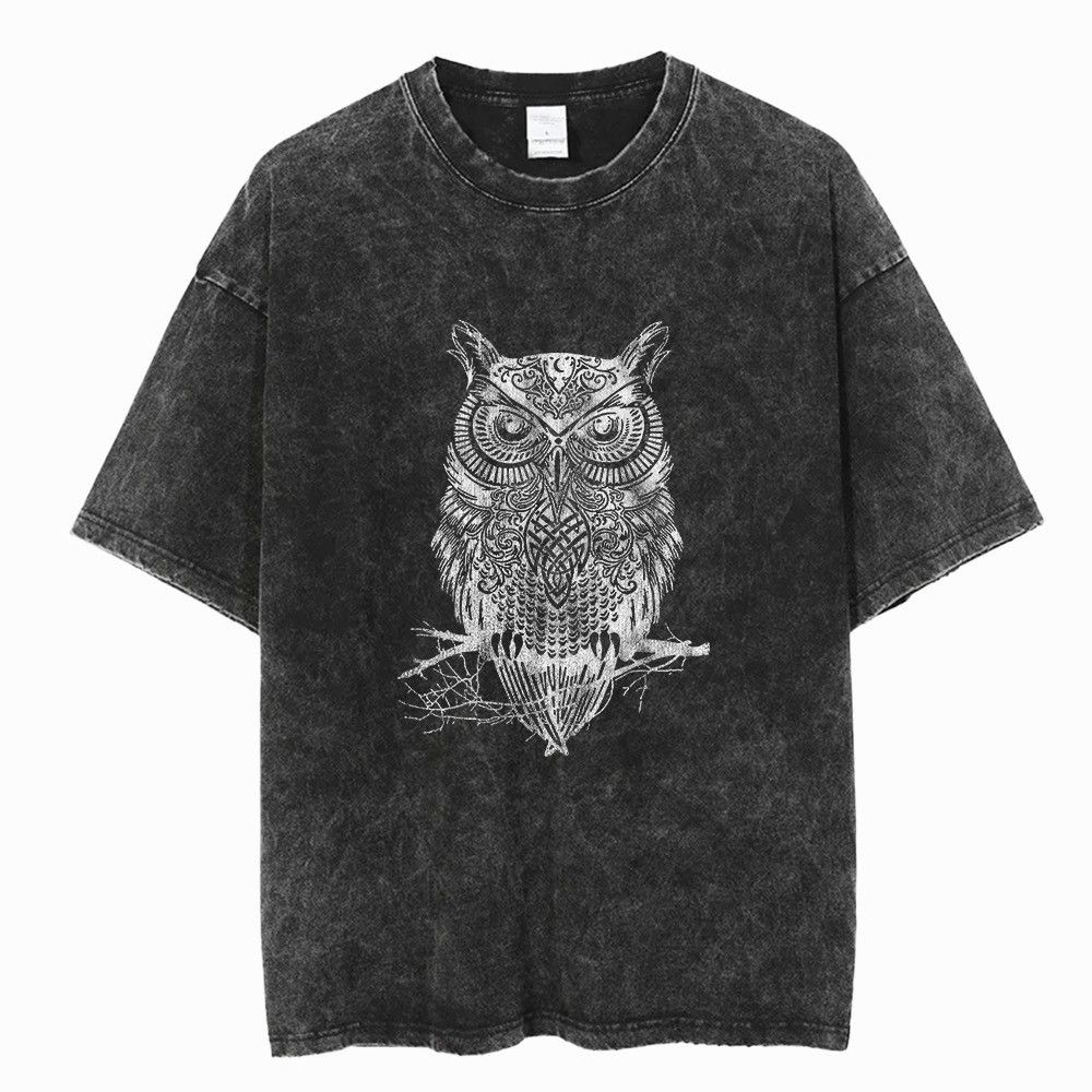 Japanese Brand Y2K Vintage Owl Portrait Print Washed T-Shirt Size US XL / EU 56 / 4 - 1 Thumbnail