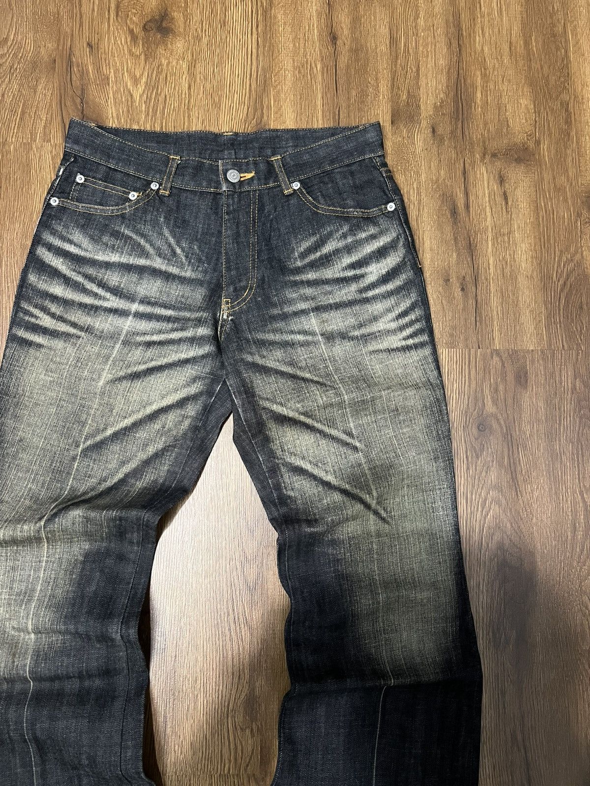 If Six Was Nine × Le Grande Bleu (L.G.B.) × Tornado Mart Tornado Mart Mudwash Whiskered Flared Jeans Size US 30 / EU 46 - 2 Thumbnail