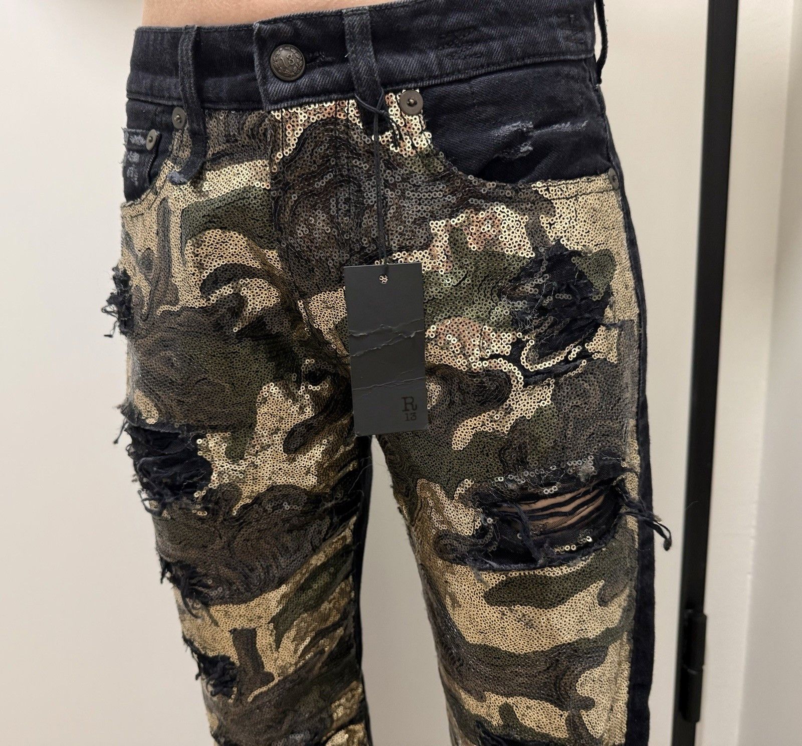 R13 R13 Universe Appean Moana Sequin Denim Camo Boyfriend Jeans Size 25" / US 0 / IT 36 - 11 Thumbnail