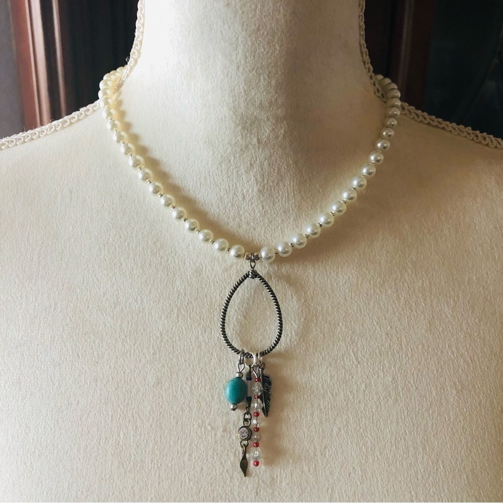 Handmade Handcrafted repurpose southwest style Pearl necklace Size ONE SIZE - 2 Thumbnail