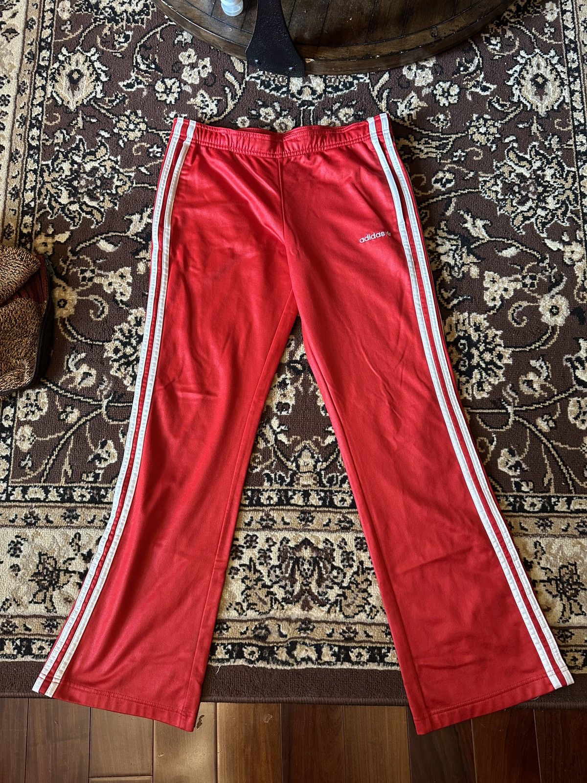 Vintage Adidas RED three stripes flared track Rare
