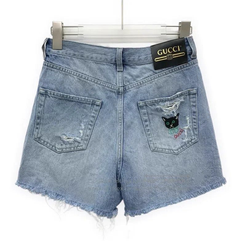Gucci Gucci Blue leather logo hole denim shorts Size 24" / US 00 / IT 34 - 2 Thumbnail