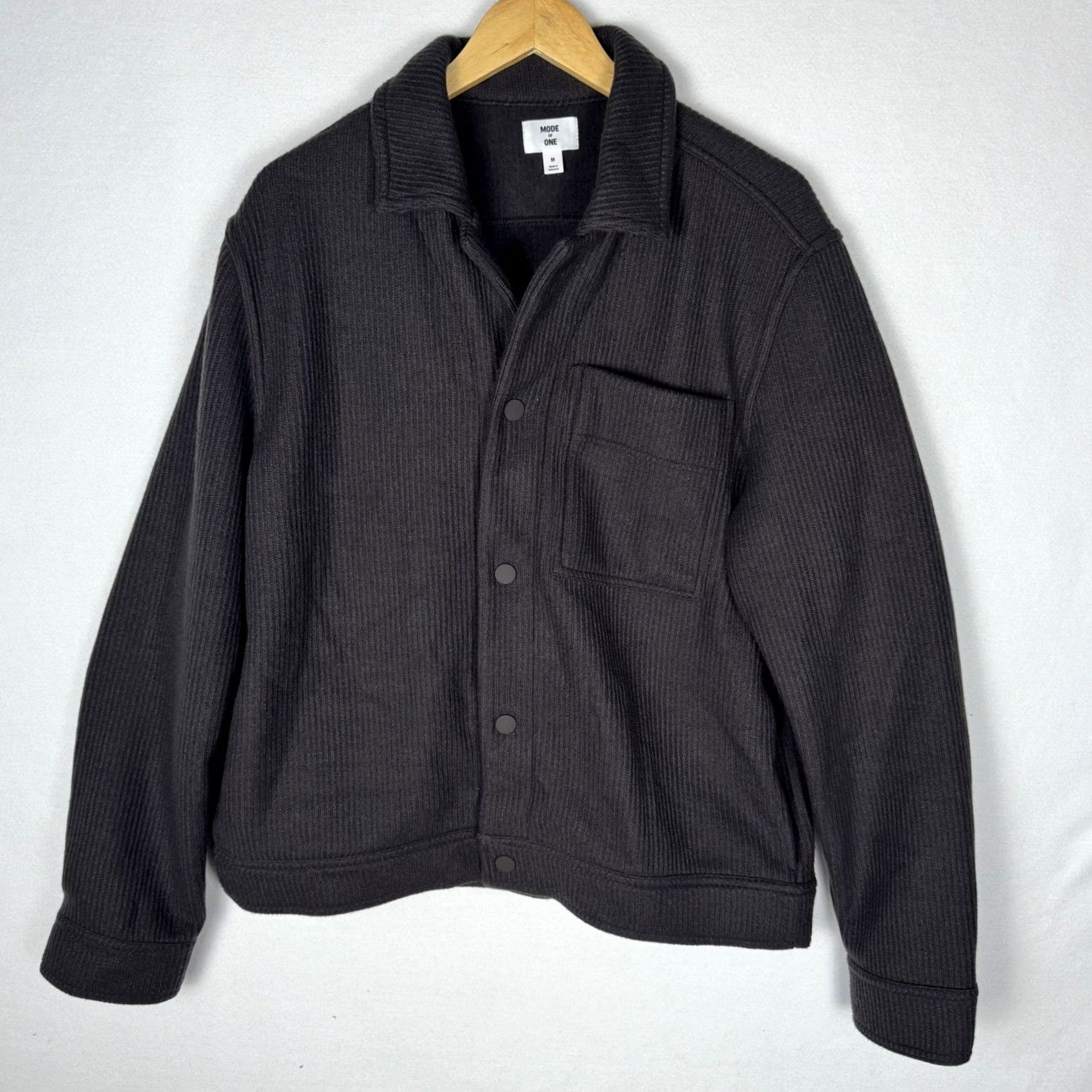 Vintage Mode Of One Mens M Jet Grey Knit Shirt Jacket Snap Front Textured NWT Size US M / EU 48-50 / 2 - 2 Thumbnail