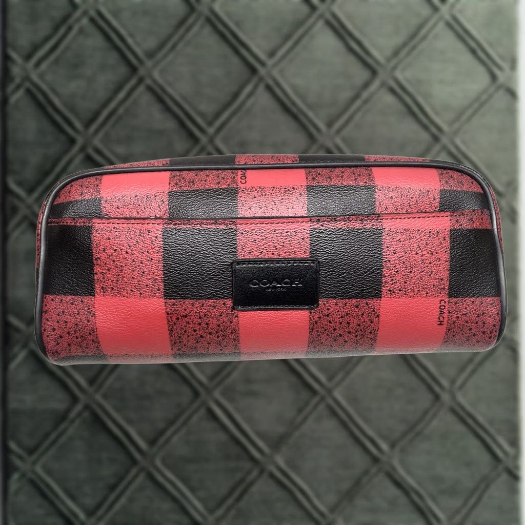 Coach VINTAGE Coach Dopp Kit Large Travel Cosmetic Bag Red Black Plaid Leather PVC Size ONE SIZE - 1 Thumbnail