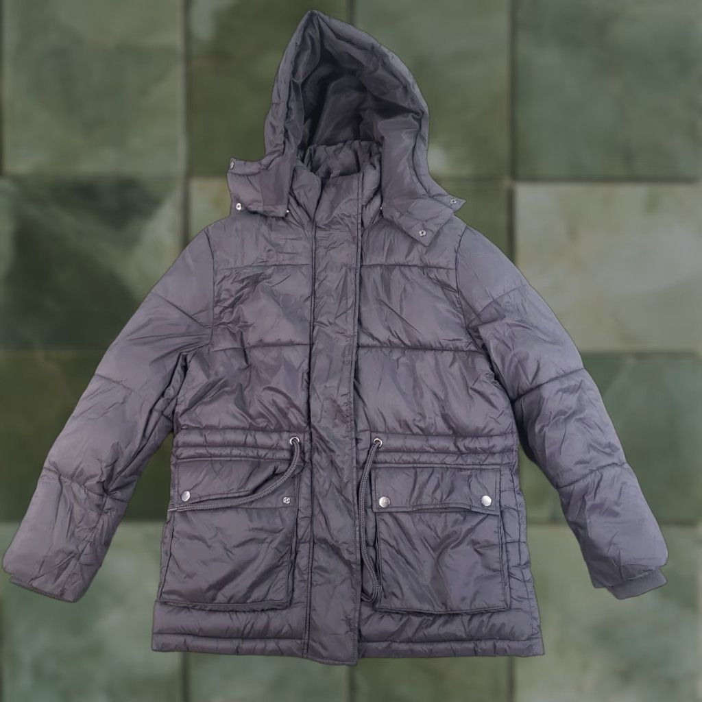 Vintage Divided Puffer Jacket Women Small Black Full Zip Hood Belt Removable Winter H&M Size S / US 4 / IT 40 - 1 Thumbnail