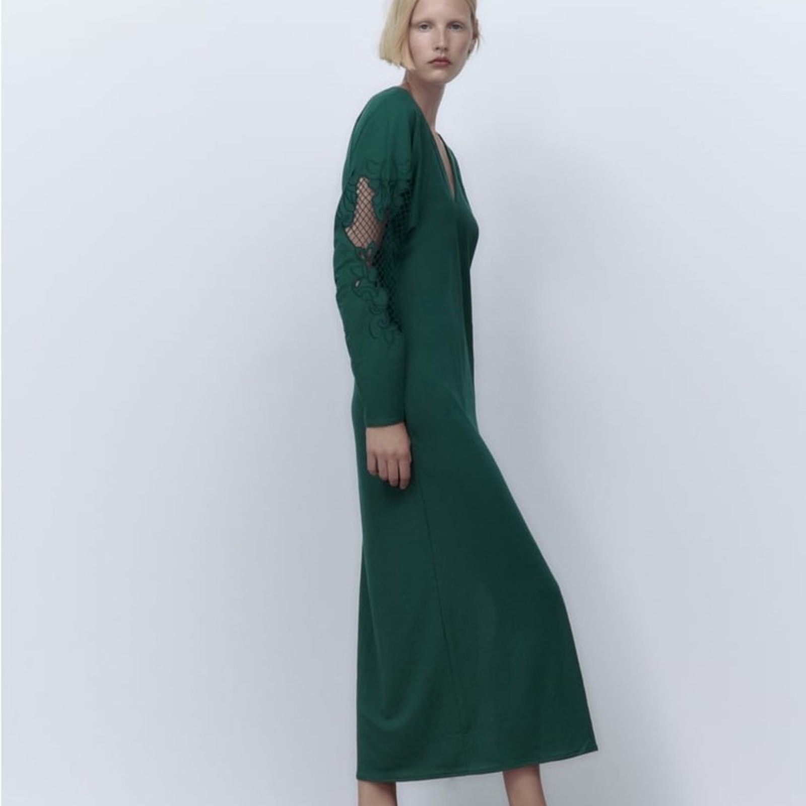 green embroidered dress zara Green Zara Double Layered Dress