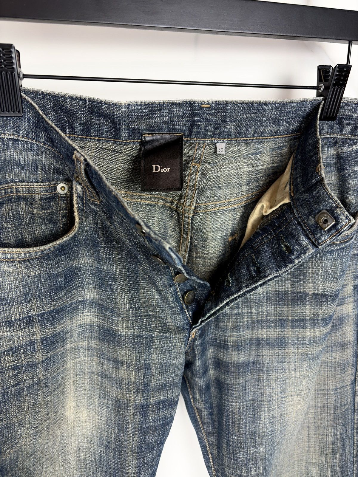 Dior × Hedi Slimane SS05 Dior Homme Beck Glitter Wax Coated Whisker Denim Jeans Size US 30 / EU 46 - 10 Thumbnail