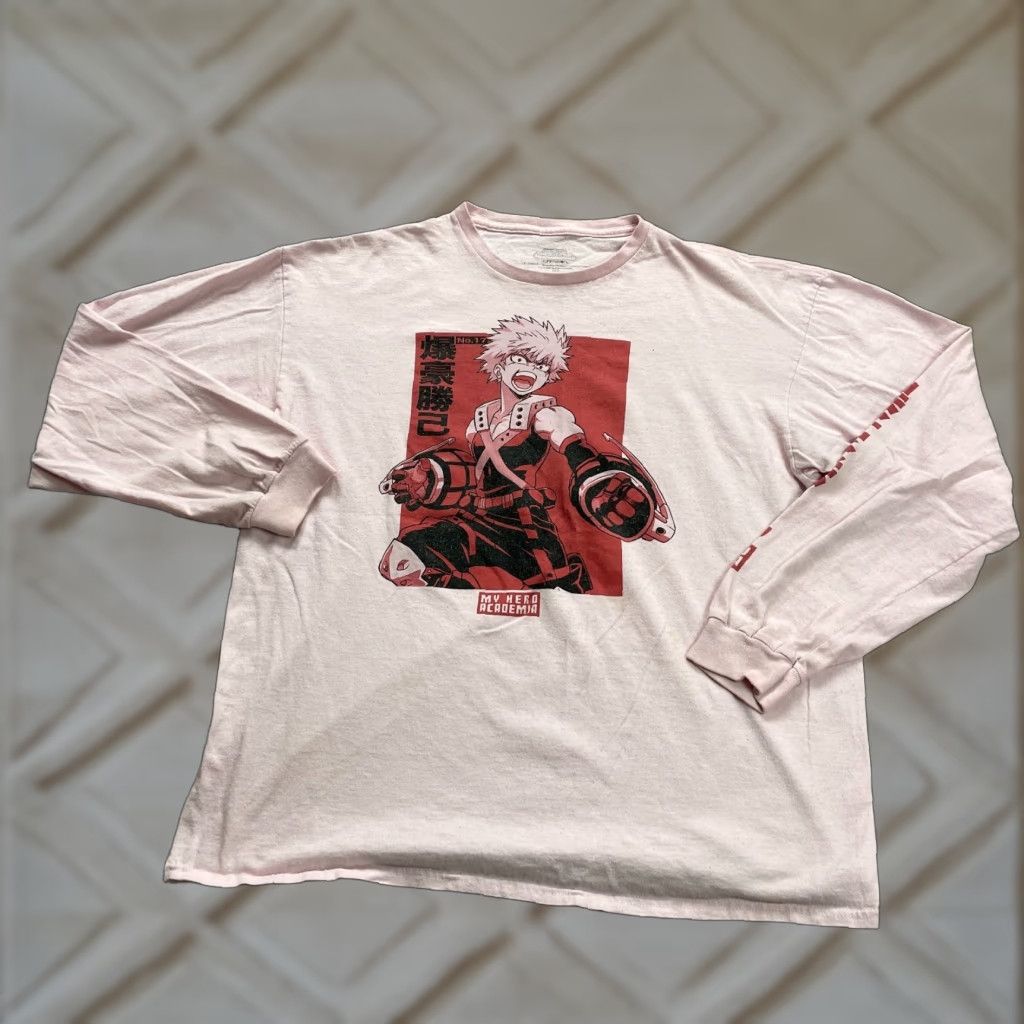 Pinko My Hero Academia Graphic Tee T-Shirt Mens XL Pink Long Sleeve Anime Katsuki Top Size US XL / EU 56 / 4 - 1 Thumbnail