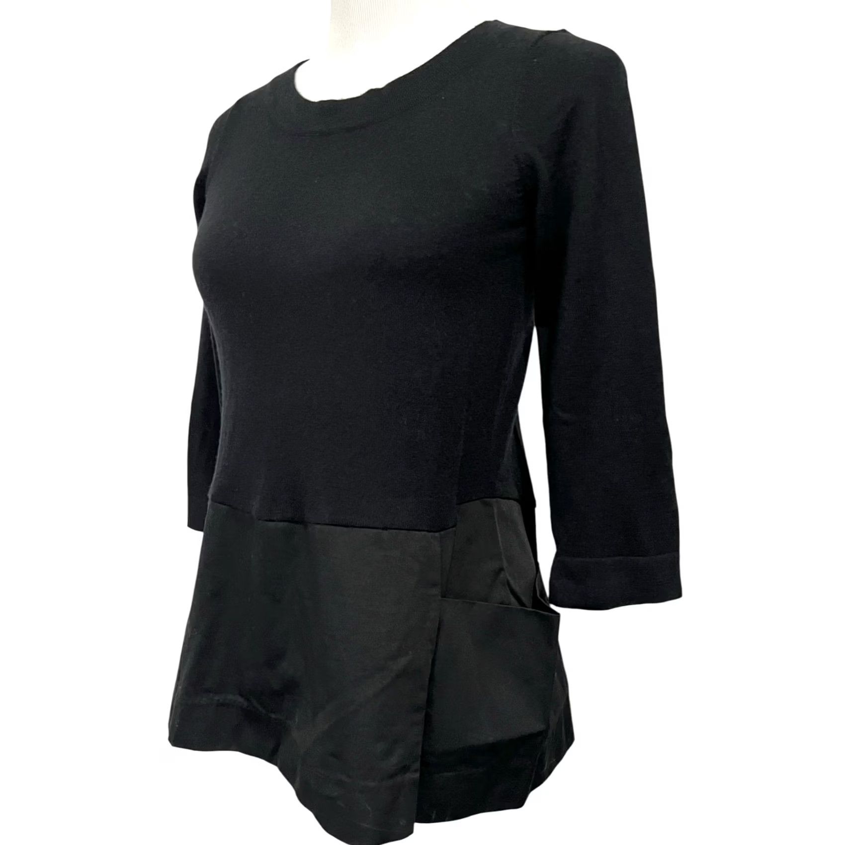 Anthropologie VINTAGE Moth Tunic Sweater Black 3/4 Sleeve Sz S Women Knit Pullover Minimalist Peplum Casual Fall Winter Spring Women Size S / US 4 / IT 40 - 4 Thumbnail