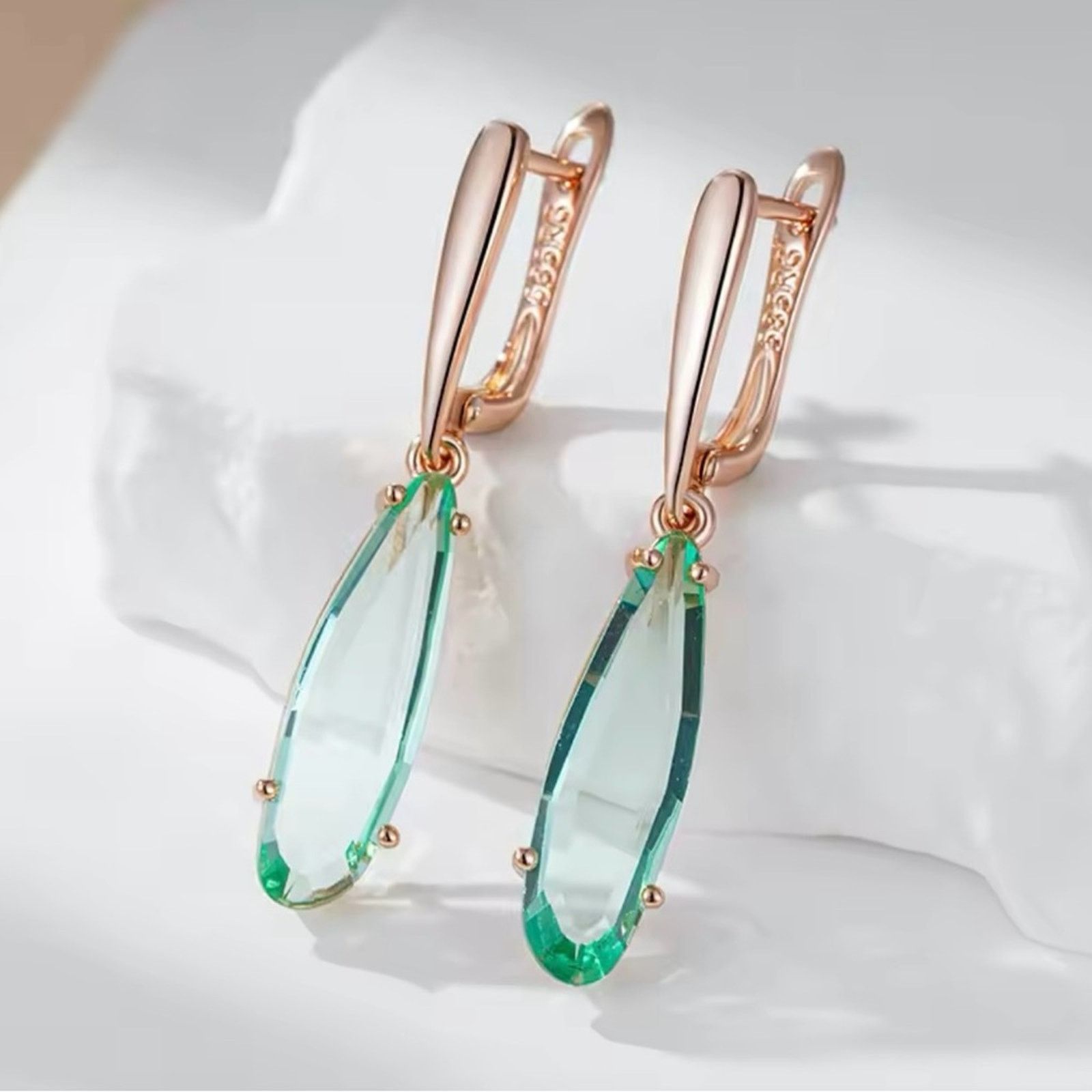 Other Green Stone Long Drop Earrings for Women Geometry Natural Size ONE SIZE - 3 Thumbnail