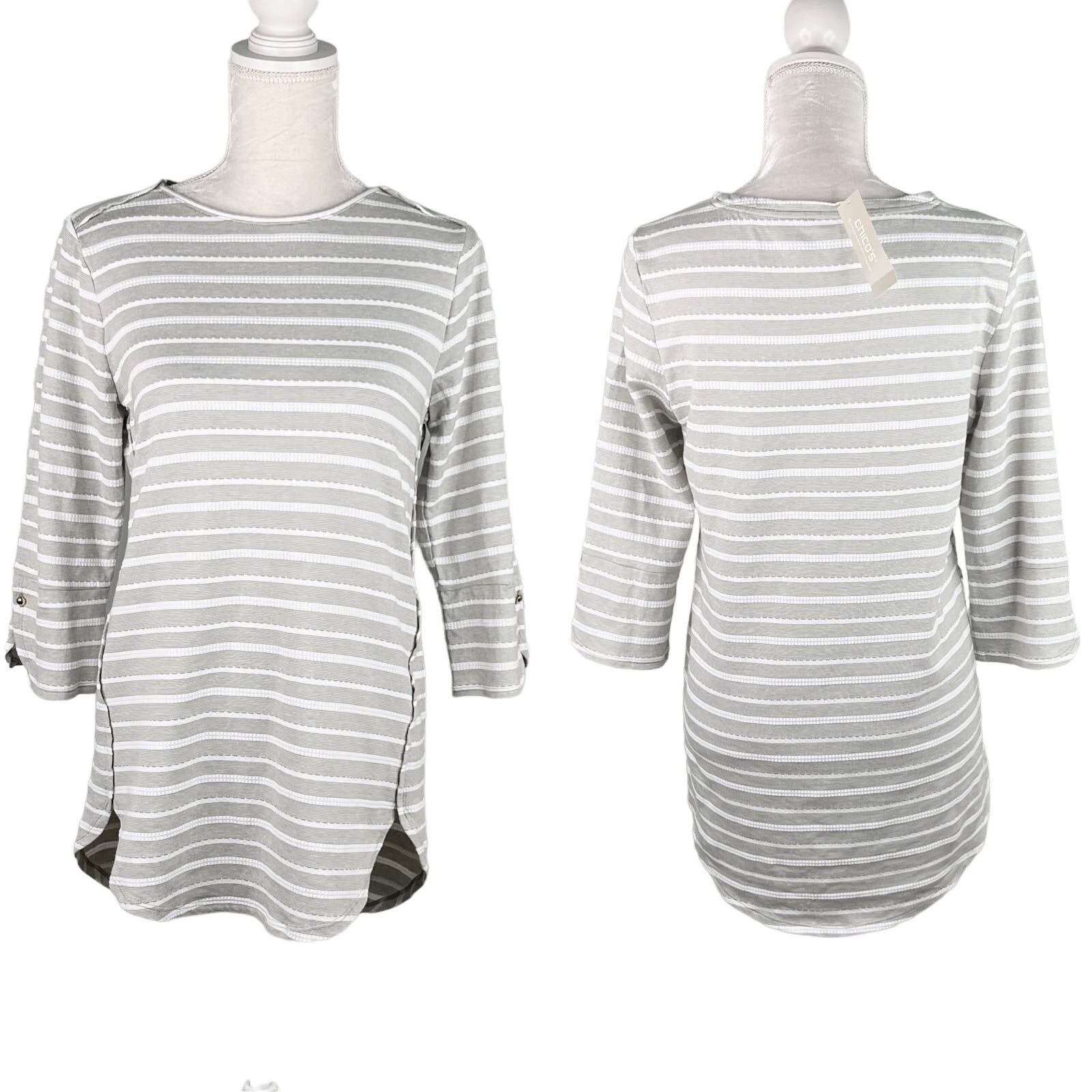Other Chico's Zenergy Textured Top S 4-6 Gray White Stripe 0 New Size S / US 4 / IT 40 - 14 Thumbnail