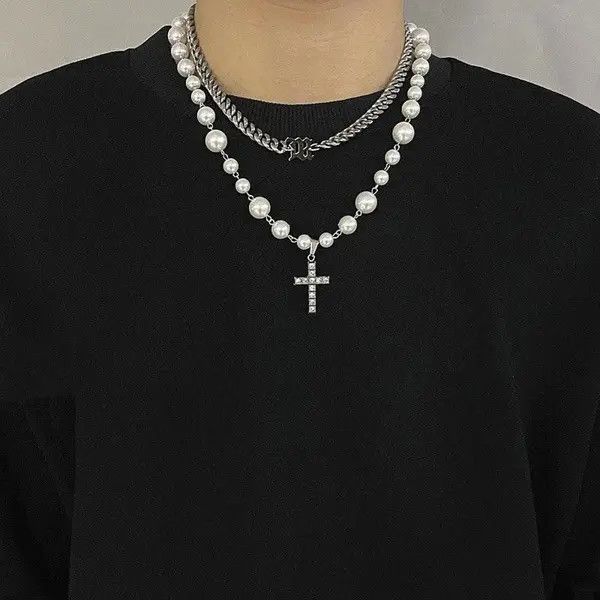 Jewelry Rhinestone Cross Pearl Pendant Necklace Size ONE SIZE - 5 Thumbnail