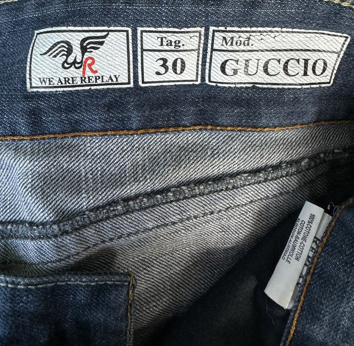 Designer Replay Guccio Low Waist Slim Stretch Waxed Denim Jeans Size US 30 / EU 46 - 15 Thumbnail