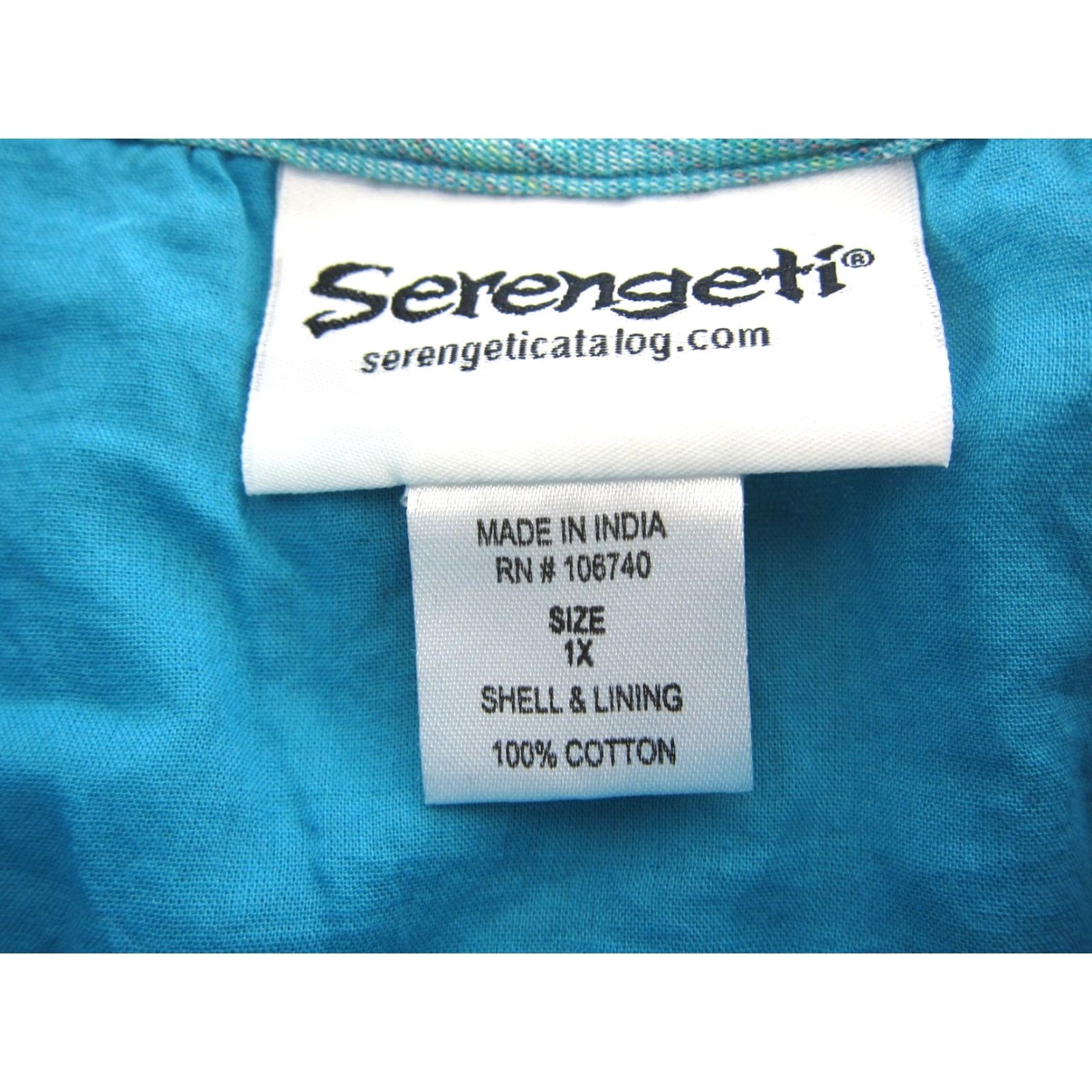 Vintage Serengeti 100% Cotton Teal Blue Pink Yellow Speck Long Sleeve Tunic Blouse 1X Size XL / US 12-14 / IT 48-50 - 3 Thumbnail