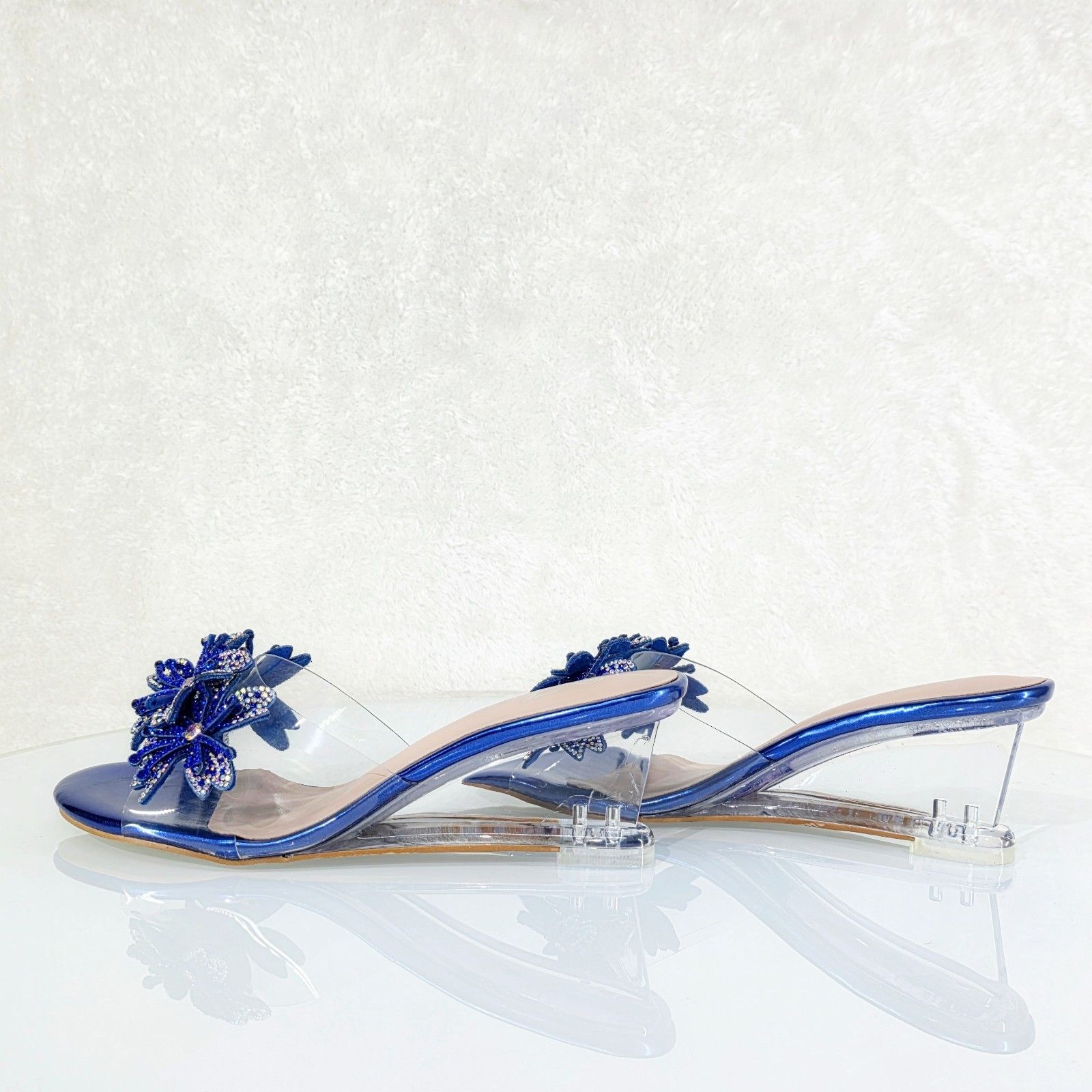 Other Eva Rhinestone Flower Blue Slip On 2.5" Wedge Heel Casual Ev Size US 6.5 / IT 36.5 - 2 Thumbnail