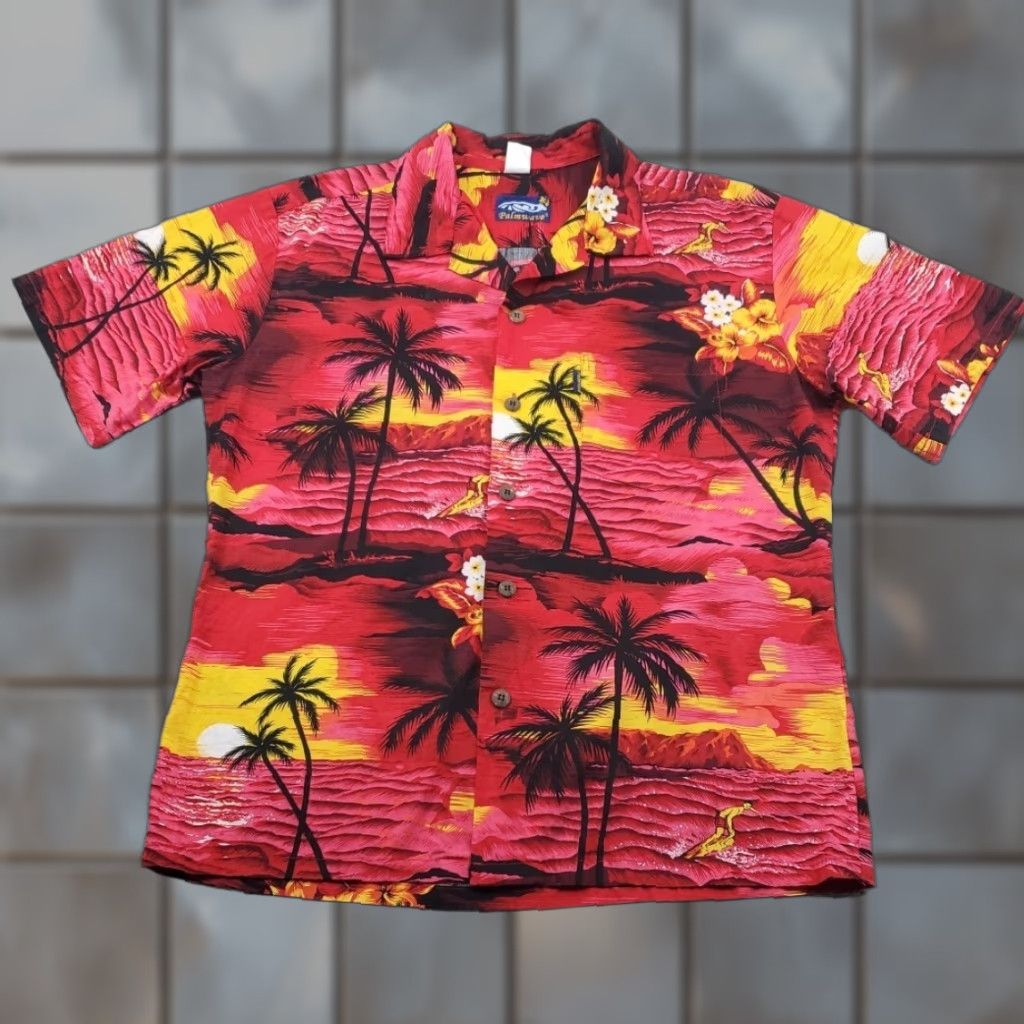 Vintage VTG Palmwave Hawaiian Shirt Mens Adult Large Surfer Beach Palms Floral Sunset Shirt Size US L / EU 52-54 / 3 - 1 Thumbnail