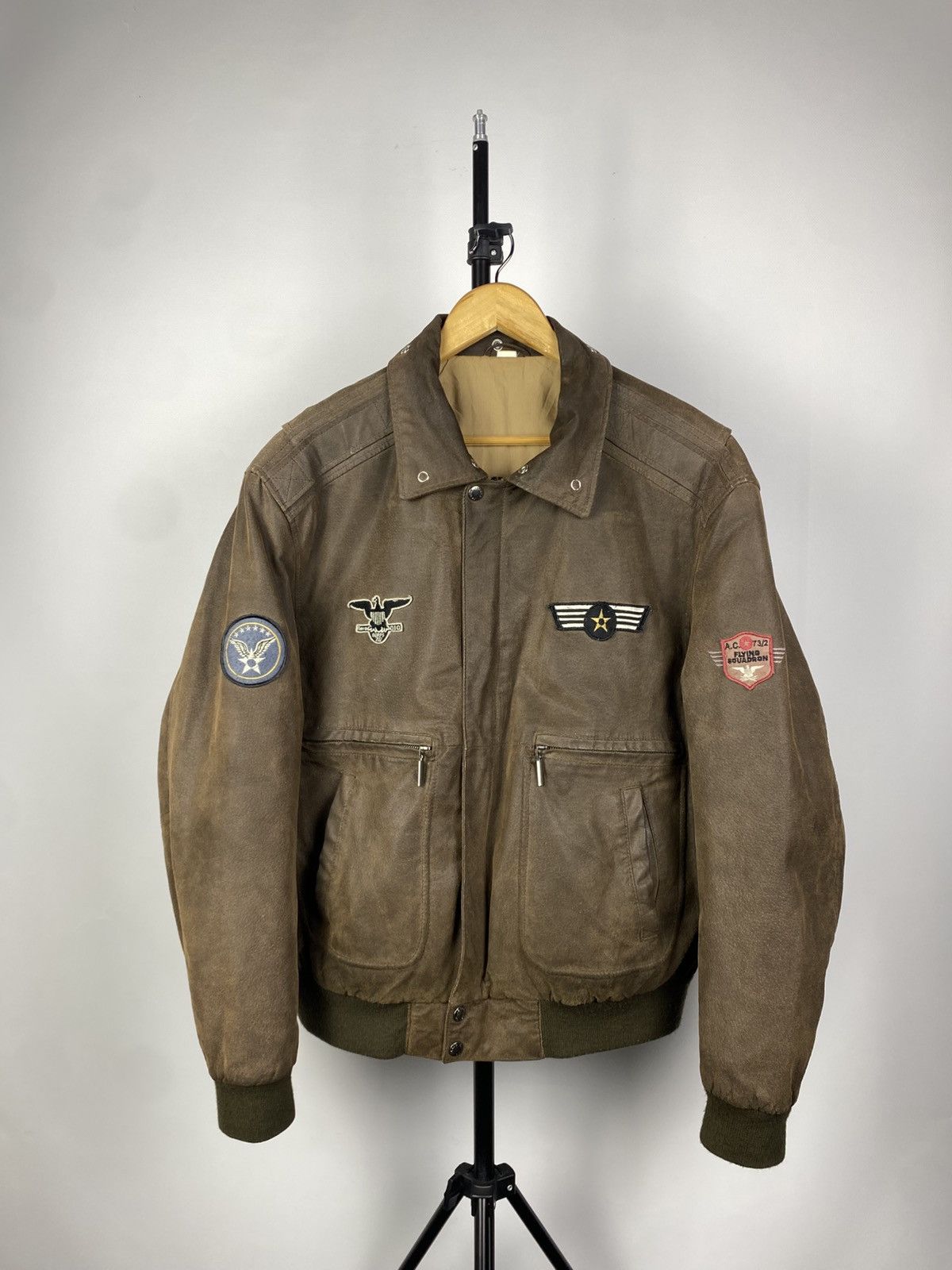 Vintage Vintage Leather Bomber Aviator Flight Jacket Schott Style Size US L / EU 52-54 / 3 - 1 Thumbnail