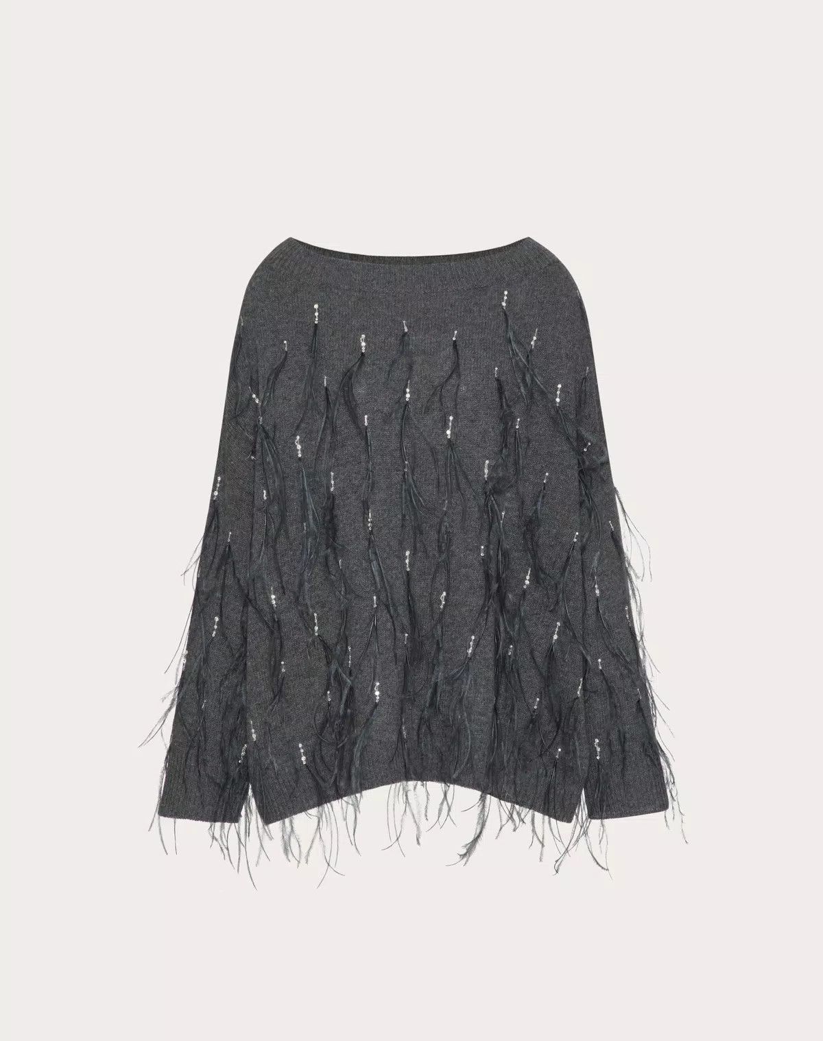 Valentino o1s1wg110426 Embroidered Wool Jumper With Feathers in Grey Size M / US 6-8 / IT 42-44 - 1 Thumbnail